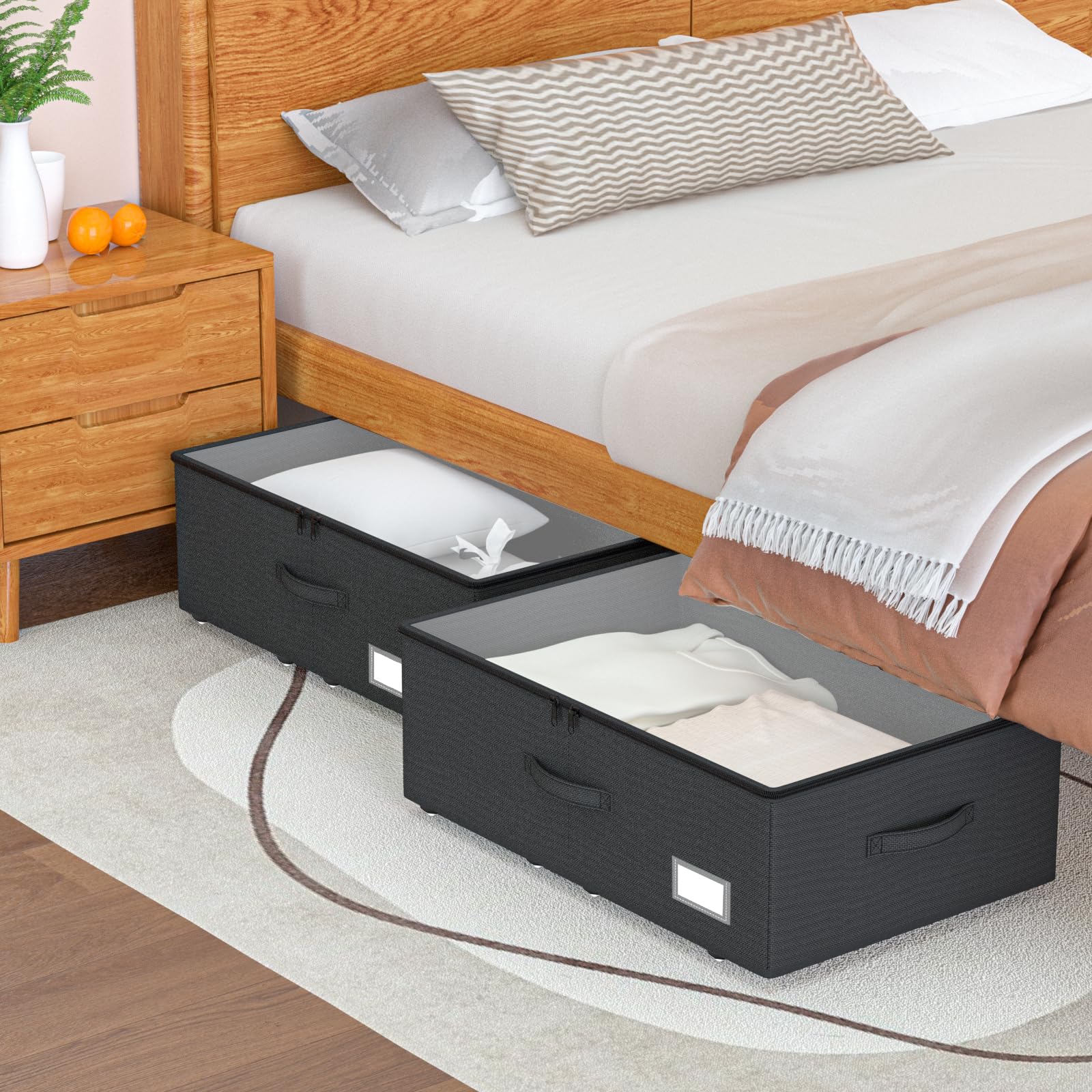 EE-RoomWorld Under Bed Storage with Wheels, No Assemble Required 10 inches height Under Bed Storage bins,Large capacity Rolling Underbed Shoe Storage containers，dorm underbed storage drawers