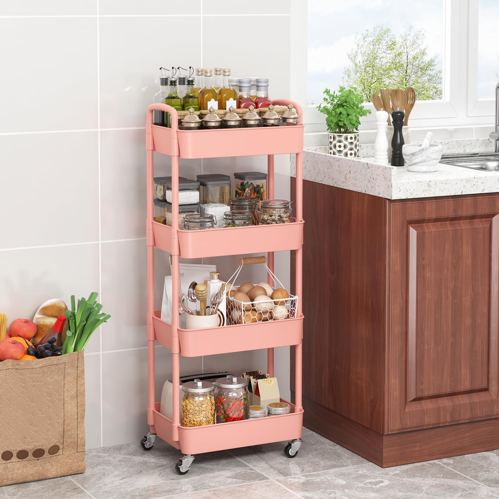 Sywhitta 3-Tier Plastic Rolling Utility Cart with Handle, Multi-Functional Storage Trolley for Office, Living Room, Kitchen, Movable Storage Organizer with Wheels, Black