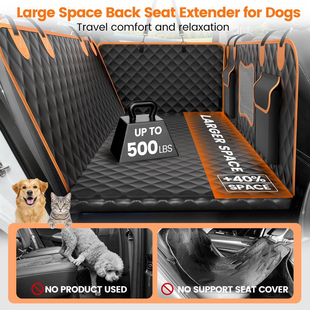 Dog Seat Cover for Back Seat, Hard Bottom Car Seat Cover for Dogs | Back Seat Extender Holds 500 lbs, Waterproof Back Seat Pet Cover for Dogs, Dog Hammock Travel Accessories for Car,SUV,Truck