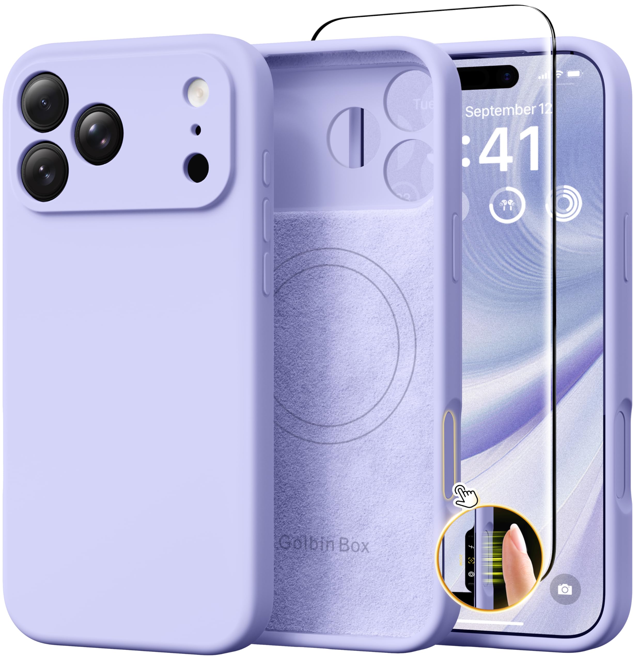 GolbinBox Magnetic for iPhone 17 Pro Max Case, Compatible with MagSafe, [Full Camera Protection] [Screen Protector], Silicone Shockproof Phone Cover with Anti-Scratch Microfiber Lining, Chalk Pink