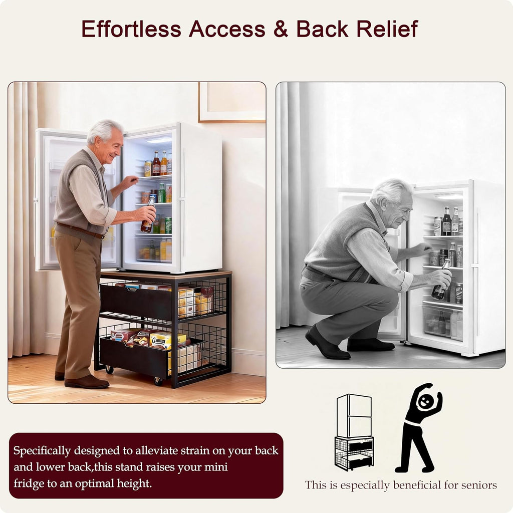 Mini Fridge Stand with Storage, Heavy Duty Mini Fridge Table, Small Refrigerator Stand, For Dorm Office Apartment Home, 21.6”L x 21.6”W x 22.2”H, Max Load 250 LBS