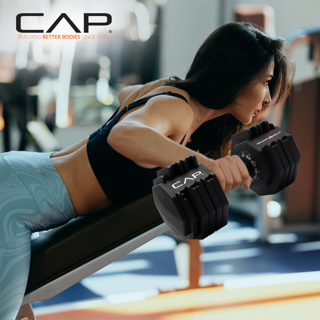 CAP ADJUSTABELL Adjustable Dumbbell Set, Premium Quick Select Adjustable Weights for Strength Training, Singles & Pairs, 12.5 LB, 25 LB & 55 LB, Round & Hex Dumbbells, Multiple Grip Handle Options