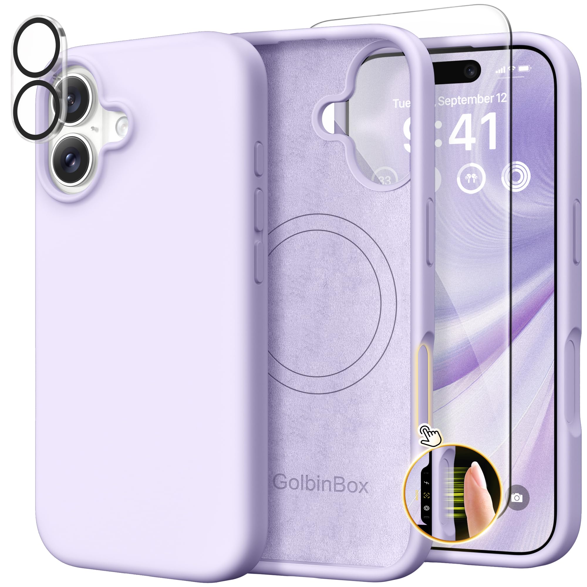 GolbinBox Magnetic for iPhone 17 Pro Max Case, Compatible with MagSafe, [Full Camera Protection] [Screen Protector], Silicone Shockproof Phone Cover with Anti-Scratch Microfiber Lining, Chalk Pink