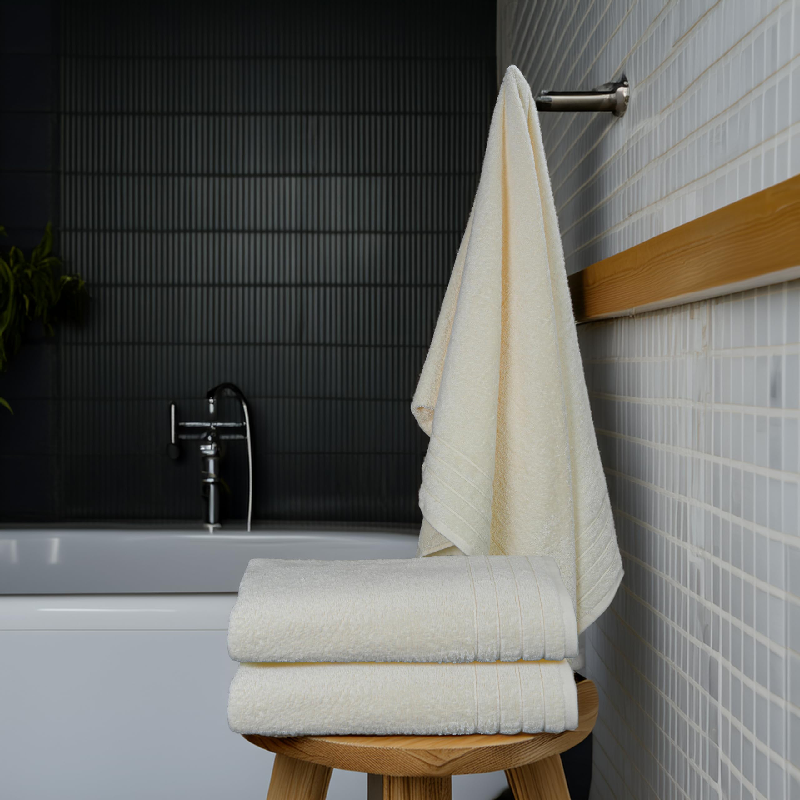 Tens Towels Pack of 4 Extra Large Bath Towels 30 x 60 Inches, 100% Cotton, Larger & Lighter Weight, Quicker to Dry, Super Soft and Absorbent, Perfect for Bathroom, Black
