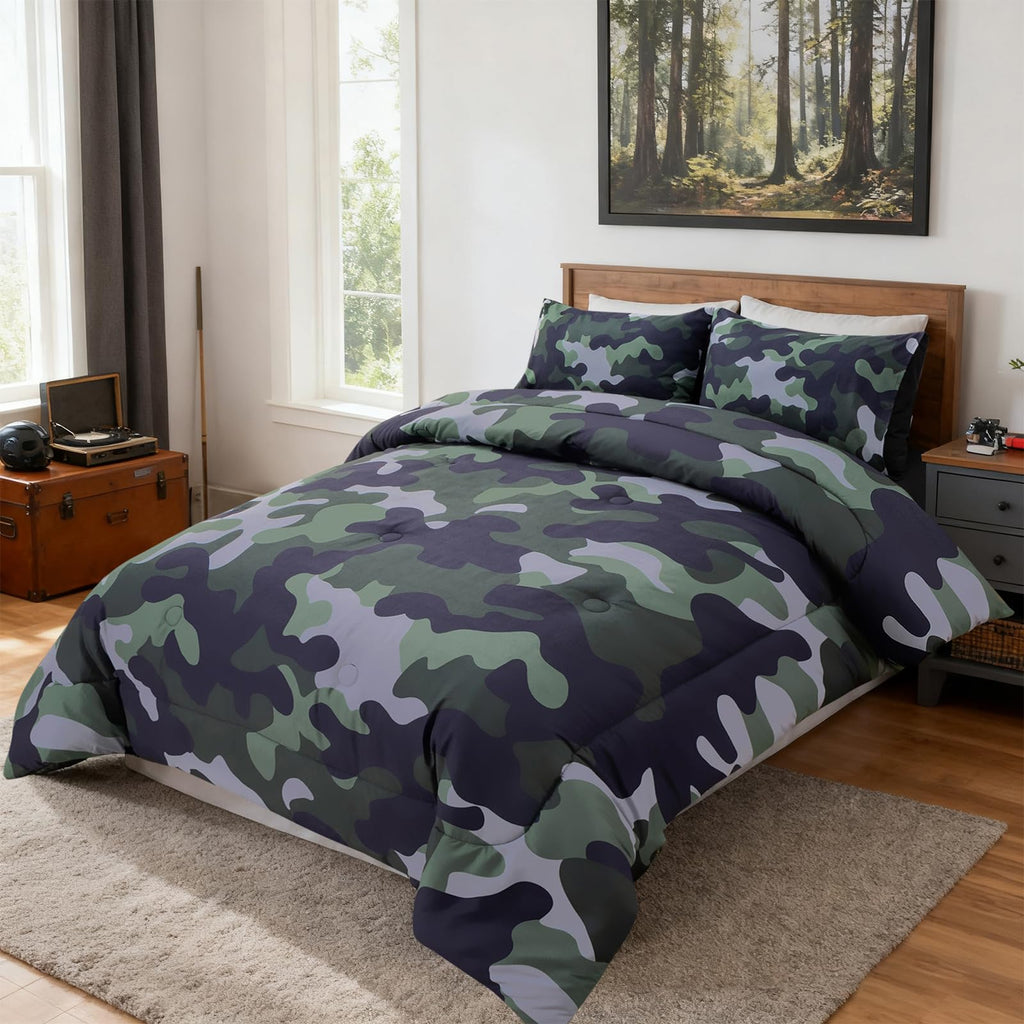 Holawakaka Twin Size Camouflage Bedding Comforter Set with Sheets, Boys Girls Men Camo Bed in A Bag 5 Pieces,Kids Teens Dorm Bed Sets Neutral Farmhouse Lodge Cabin Army Bedspread (Red, Twin)