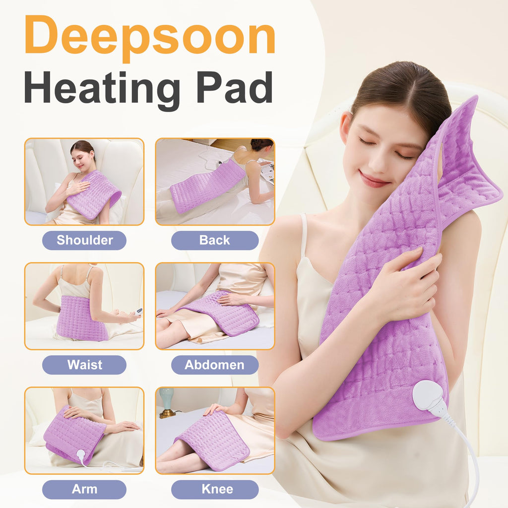 Heating Pad,Heated Blanket,Heating Pad for Back Neck,Silvergray,24x12In | Electric Heating Pad,Dry/Moist Heat Heating Pads,Heating Pads for Shoulder,Abdomen,Knee,Heat Pad for Women Men,Birthday Gift