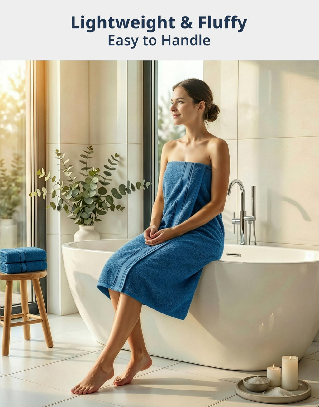 LANE LINEN Bathroom Towels Set of 18 – Zero Twist, 100% Mercerized Cotton Towel, 6 Bath, 6 Handtowel & 6 Washcloths, Luxury Hotel Design, Perfect for Salon & Guests, Machine Washable – Cerulean Blue