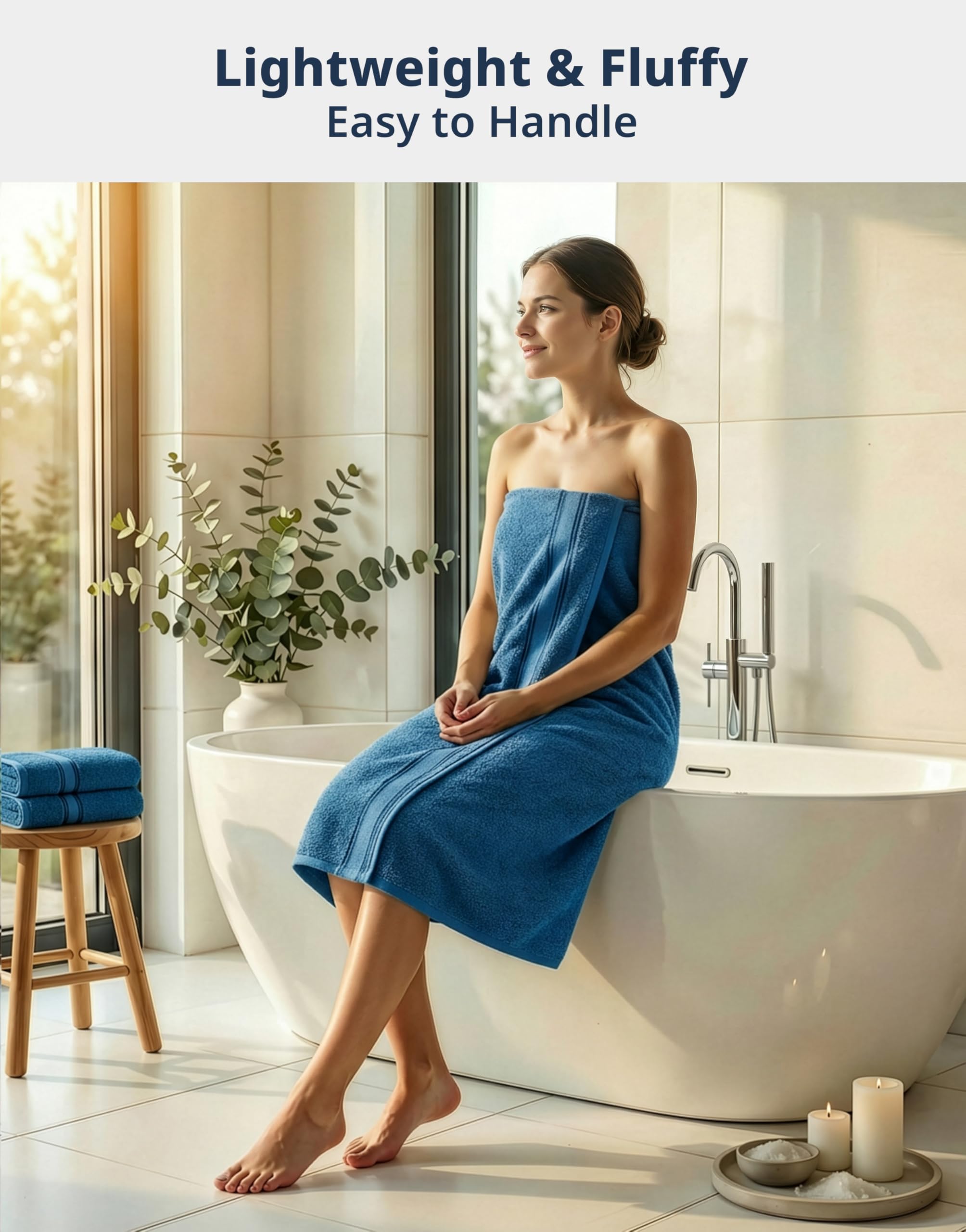 LANE LINEN Bathroom Towels Set of 18 – Zero Twist, 100% Mercerized Cotton Towel, 6 Bath, 6 Handtowel & 6 Washcloths, Luxury Hotel Design, Perfect for Salon & Guests, Machine Washable – Cerulean Blue
