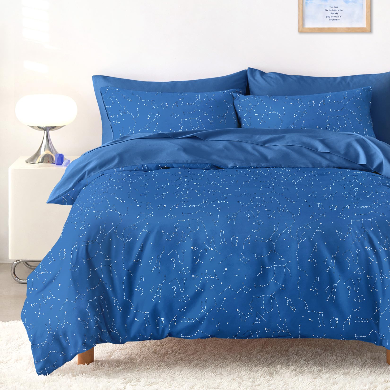Wake In Cloud - Constellation Comforter Set, Celestial Space Star Galaxy Astrology, Soft Lightweight Bedding for Teen Kids Boys Girls, 3 Pieces, Navy Blue, Twin/Twin XL Size