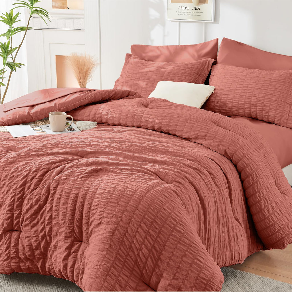 HYMOKEGE Twin XL Comforter Set Seersucker 5 Pieces, All Season Luxury Bed in a Bag for Bedroom, Bedding Set with Comforter, Sheet, Pillowcase & Sham, Dark Grey