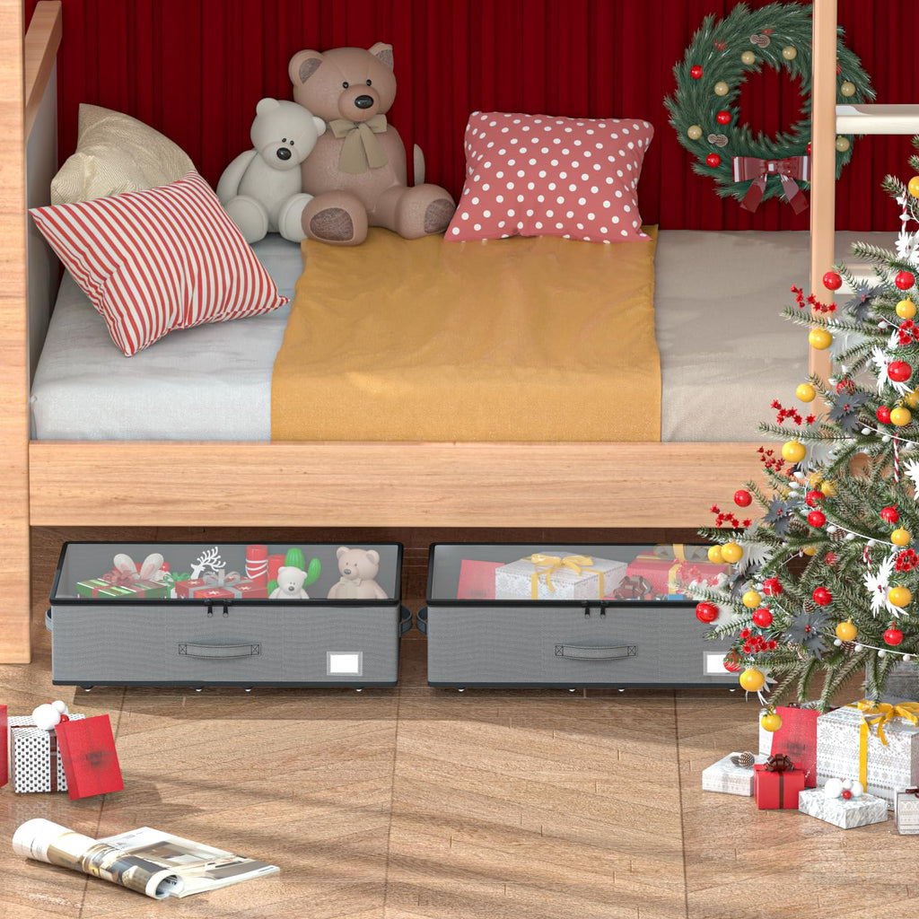 EE-RoomWorld Under Bed Storage with Wheels, No Assemble Required 10 inches height Under Bed Storage bins,Large capacity Rolling Underbed Shoe Storage containers，dorm underbed storage drawers