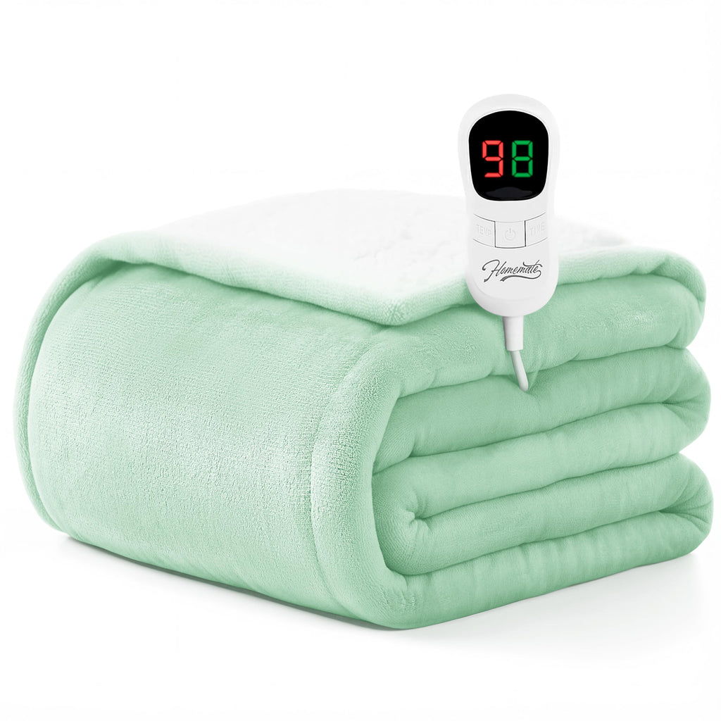 Homemate Heated Blanket Electric Throw - 50"x60" Heating Blanket Throw 1/2/4/6/8 Hours Auto-Off 10 Heat Level Over-Heat Protection Flannel Sherpa ETL Certification