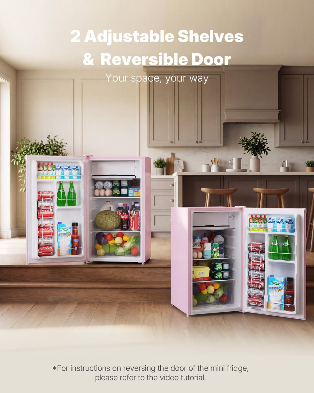 Upstreman 3.2 Cu.Ft Mini Fridge with Freezer, Quiet Efficient Small Fridge, Compact Refrigerator with Adjustable Thermostat, for Dorm, Bedroom, Office, Black-BR321