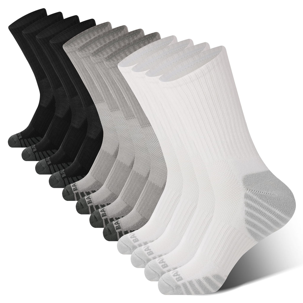BAMBOO COOL Men's Crew Socks Athletic Running Sports Socks, Cushioned Moisture Wicking, Breathable Arch Support 6 Pack