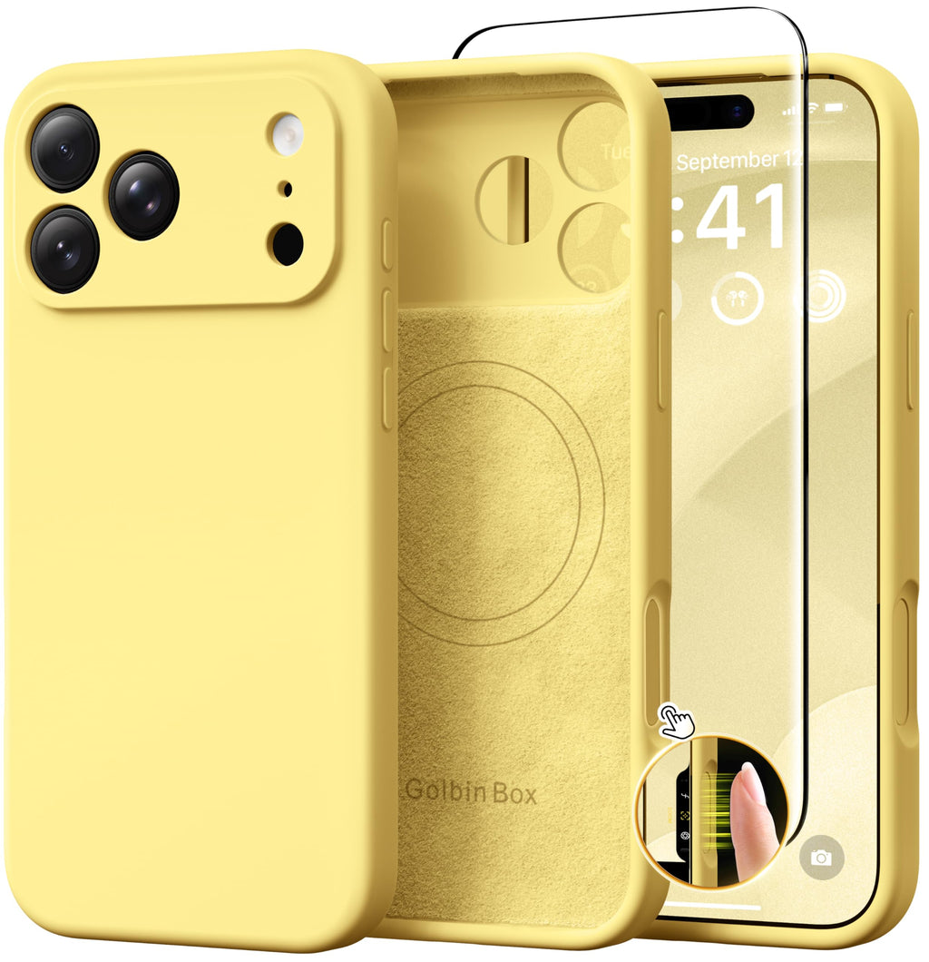 GolbinBox Magnetic for iPhone 17 Pro Max Case, Compatible with MagSafe, [Full Camera Protection] [Screen Protector], Silicone Shockproof Phone Cover with Anti-Scratch Microfiber Lining, Chalk Pink
