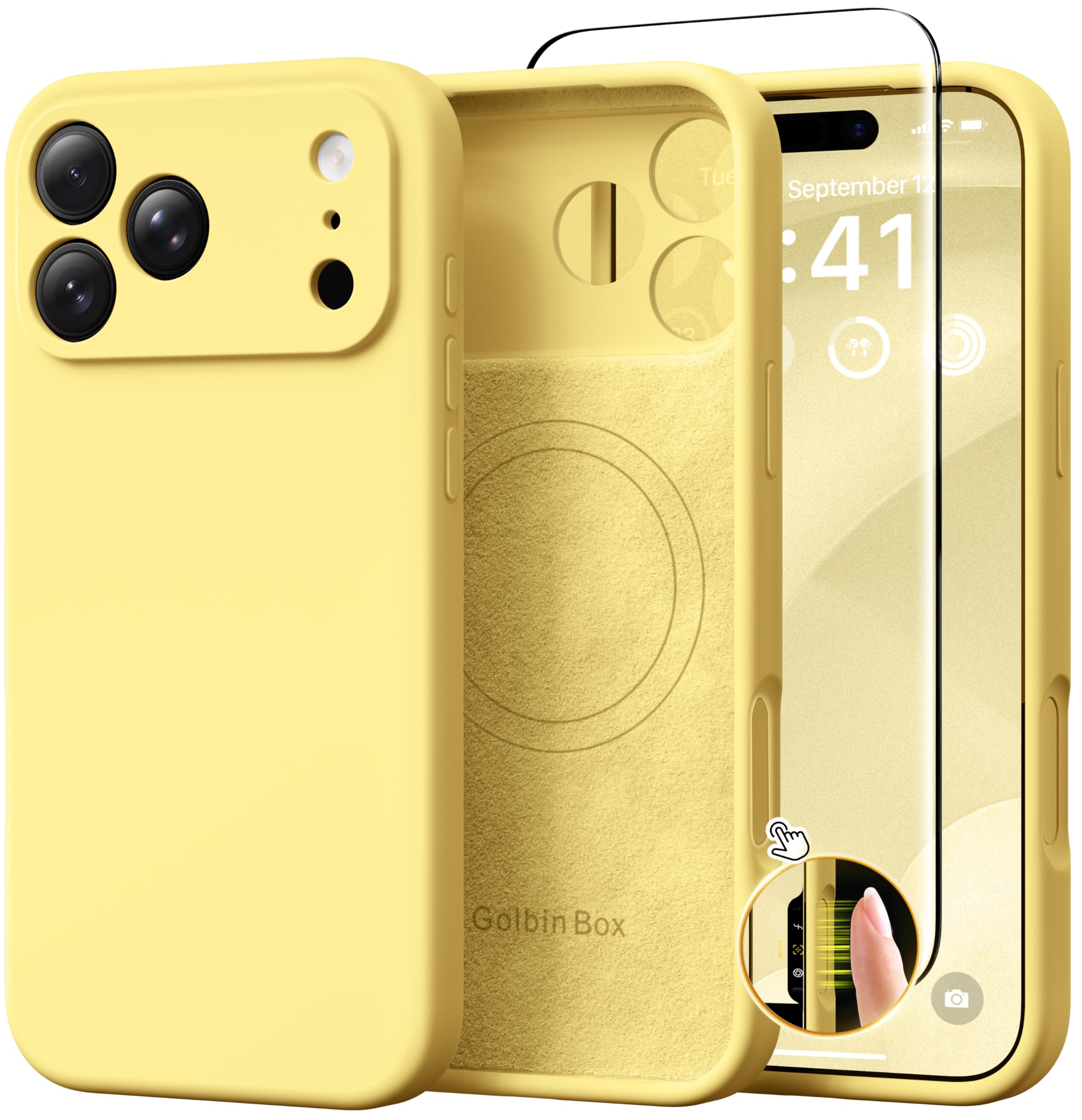 GolbinBox Magnetic for iPhone 17 Pro Max Case, Compatible with MagSafe, [Full Camera Protection] [Screen Protector], Silicone Shockproof Phone Cover with Anti-Scratch Microfiber Lining, Chalk Pink