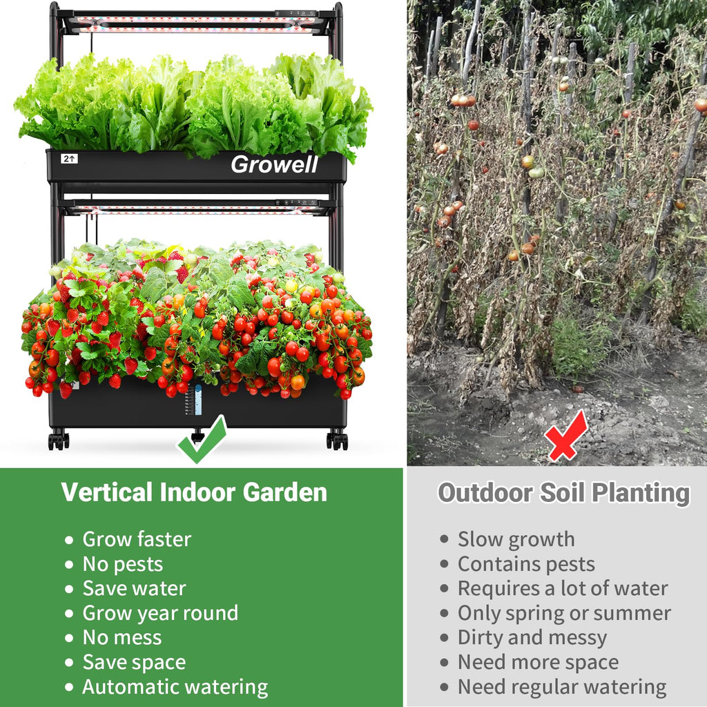 Growell Large Hydroponics Growing System Kit, 90 Pods Vertical Hydroponic Garden with 2 Light Modes Grow Light, Auto Circulating Water System, 40L Indoor Gardening System for Herb Vegetable Fruit