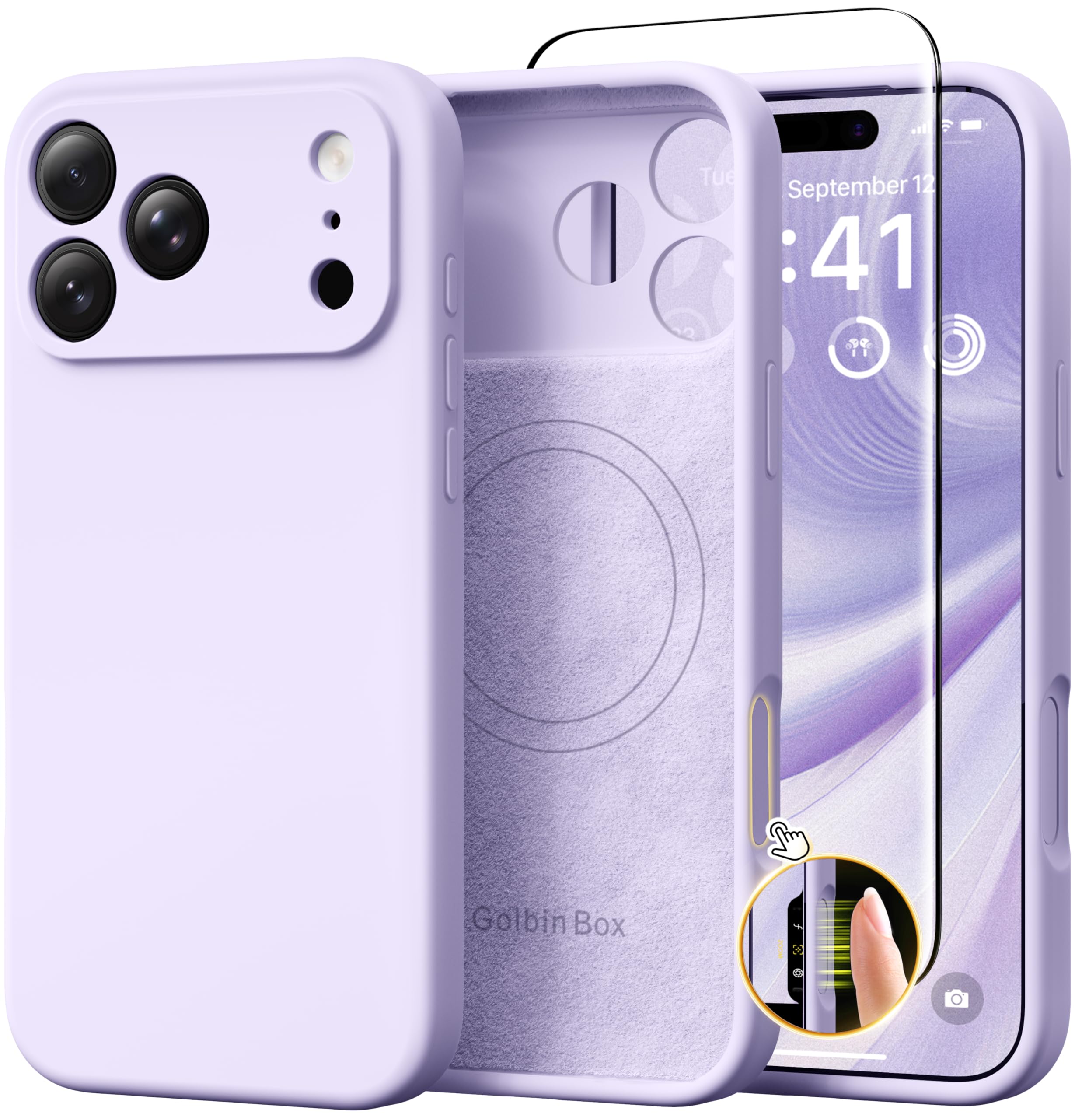 GolbinBox Magnetic for iPhone 17 Pro Max Case, Compatible with MagSafe, [Full Camera Protection] [Screen Protector], Silicone Shockproof Phone Cover with Anti-Scratch Microfiber Lining, Chalk Pink