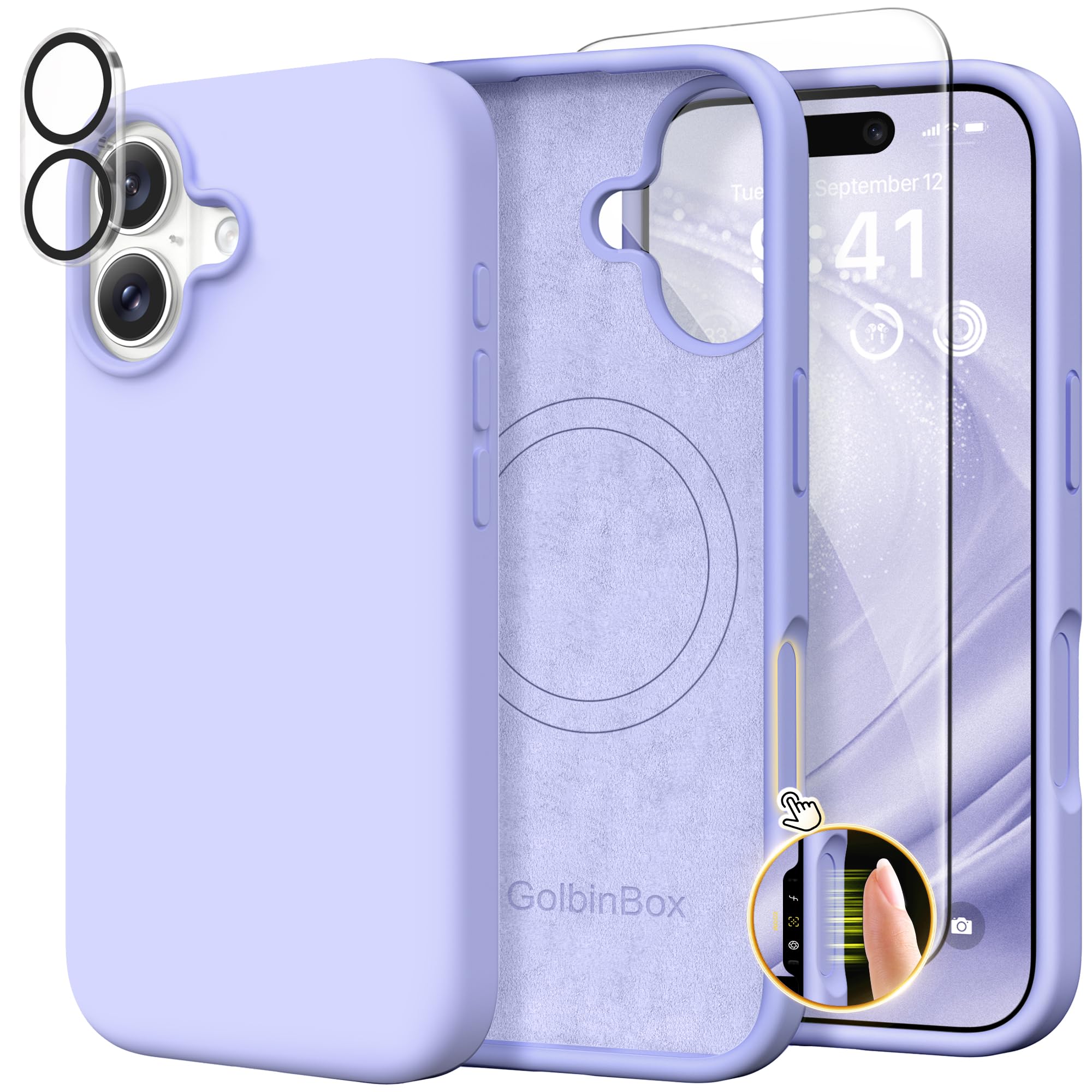 GolbinBox Magnetic for iPhone 17 Pro Max Case, Compatible with MagSafe, [Full Camera Protection] [Screen Protector], Silicone Shockproof Phone Cover with Anti-Scratch Microfiber Lining, Chalk Pink