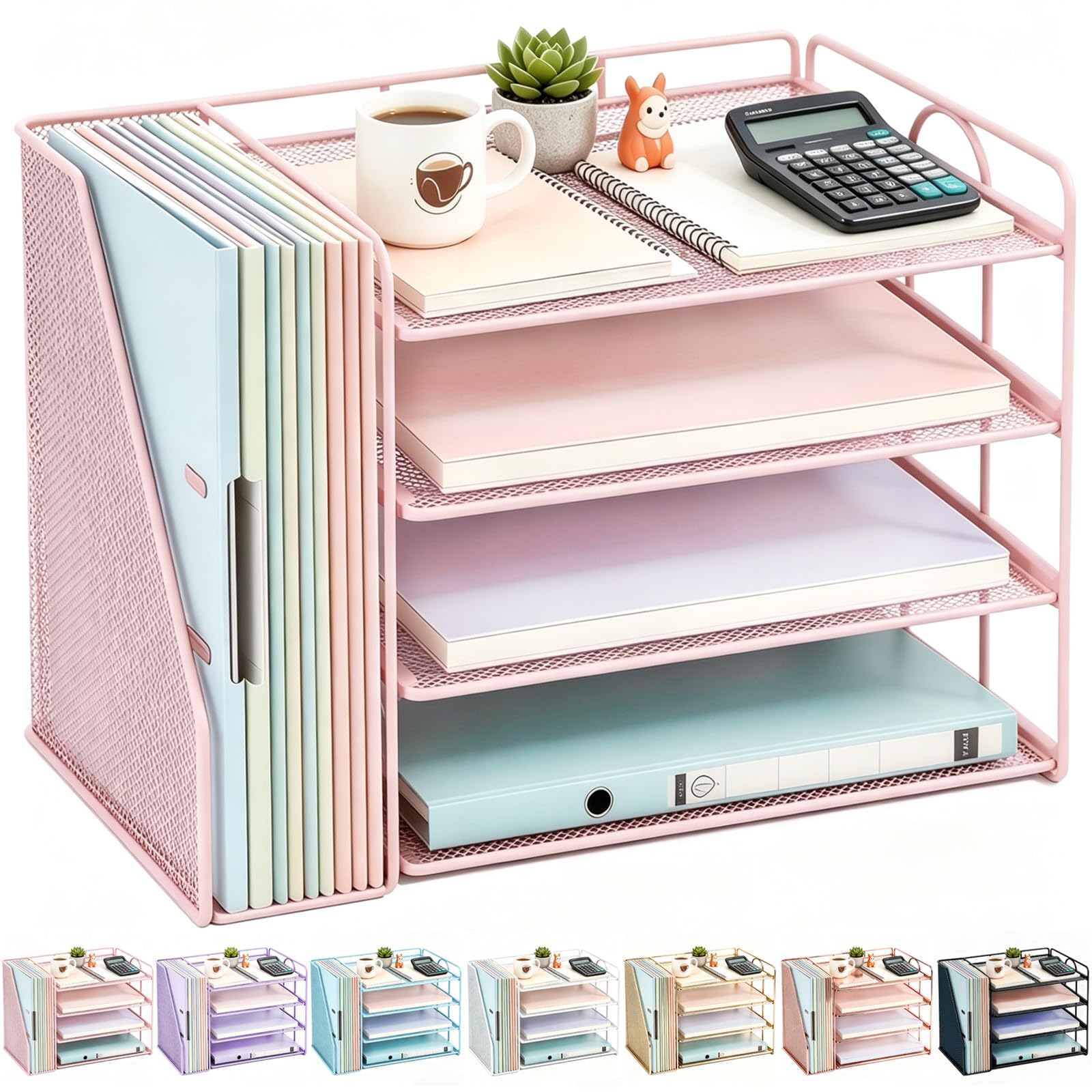 gianotter 4-Tier Paper Organizer With Magazine Holder, Desk Organizers and Accessories, Desk Accessories & Workspace Organizers, File Organizer for Office Supplies Storag (Black, 4-Tier)