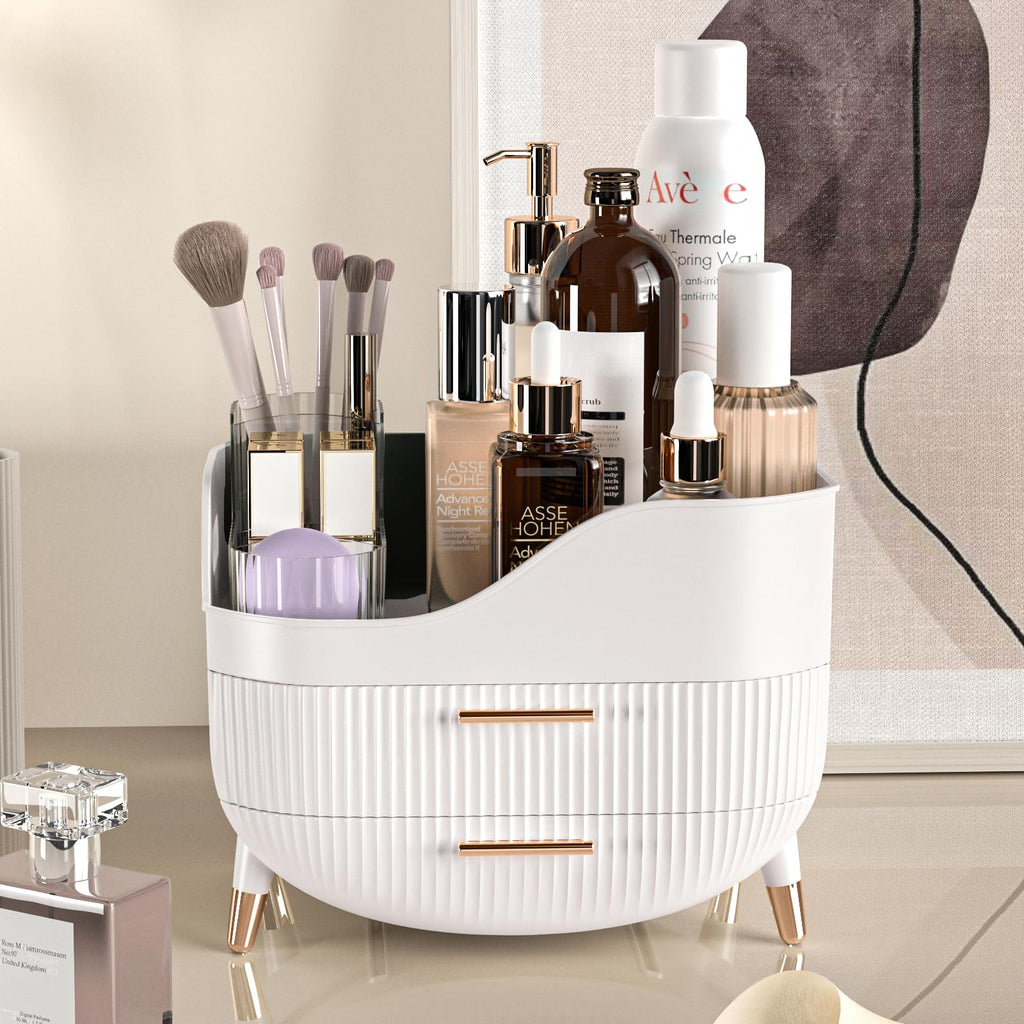 Pajiriona Makeup Organizer with Drawers, Green Skincare Organizer for Vanity, Storage Box with Handle, Large Cosmetic Display Case for Dresser, Bathroom Countertop