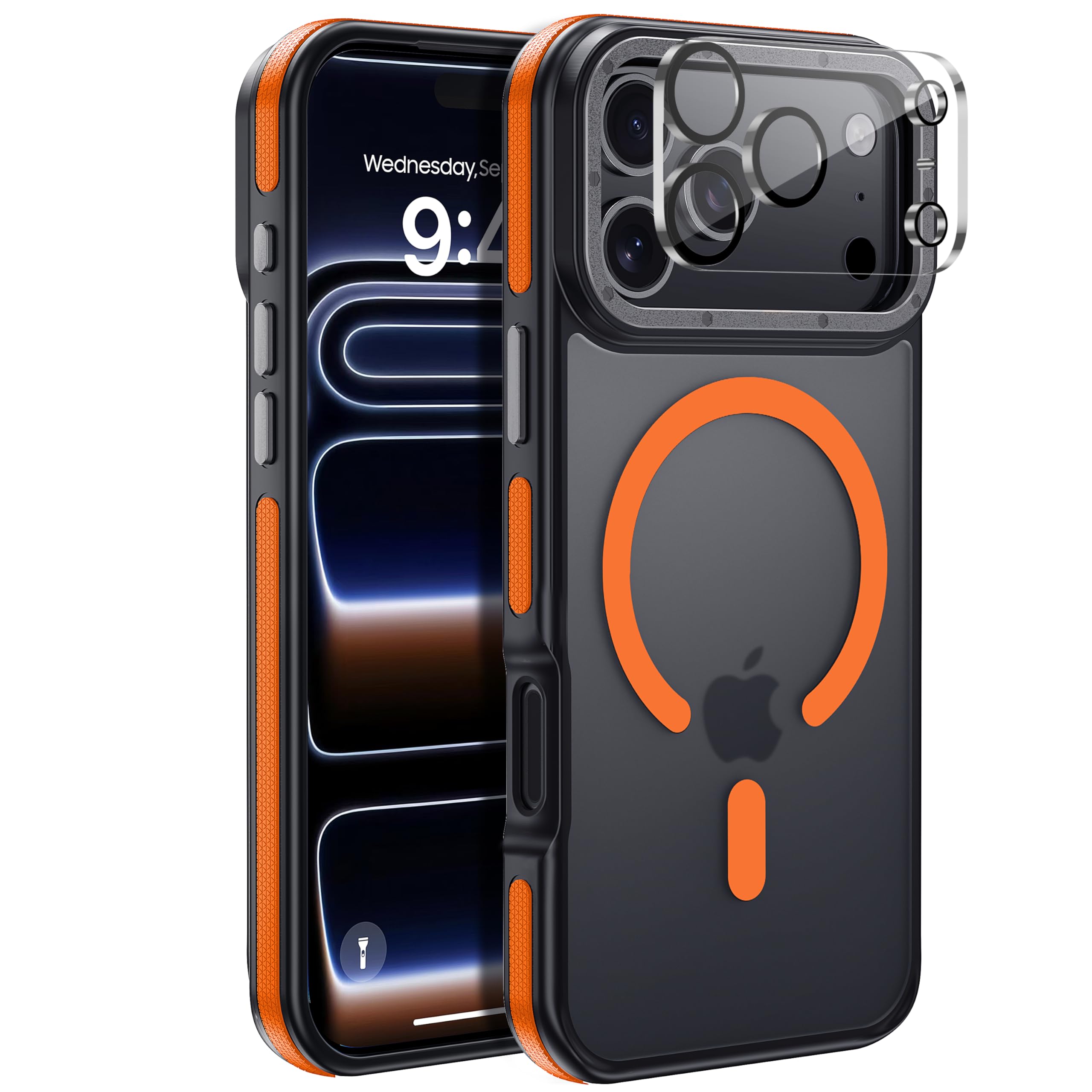 for iPhone 17 Pro Max case with Camera Lens Protector[10Ft Military-Grade Protection] Compatible with fit MagSafe Shockproof Slim Thin Cover case for iPhone 17 Pro Max 6.9 inch, Orange Bumper