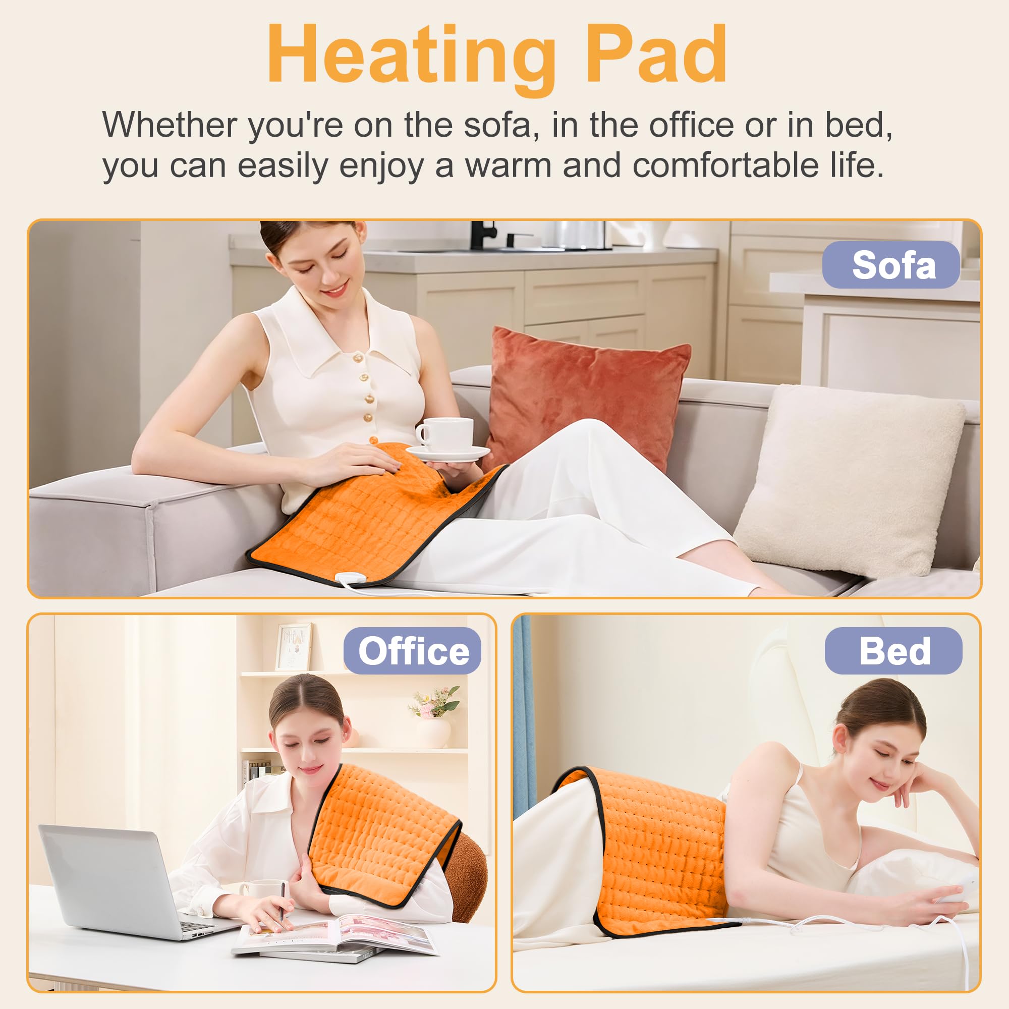 Heating Pad,Heated Blanket,Heating Pad for Back Neck,Silvergray,24x12In | Electric Heating Pad,Dry/Moist Heat Heating Pads,Heating Pads for Shoulder,Abdomen,Knee,Heat Pad for Women Men,Birthday Gift
