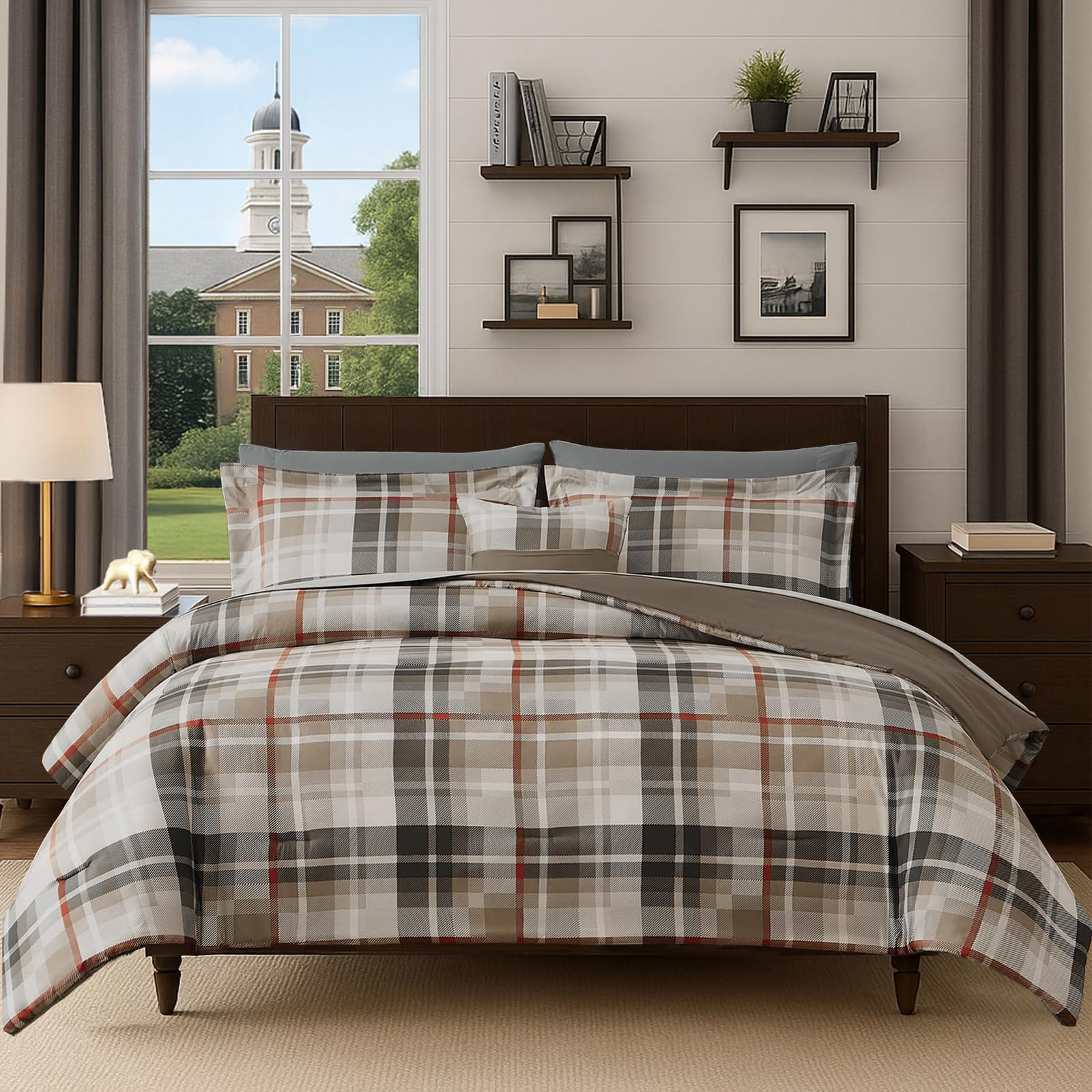 MaiRêve Plaid Twin XL Comforter Set Navy Blue 5 Pieces Dorm Bed in a Bag | Rustic Farmhouse Bedding Sets for Boys Teen with Sheets, Pillowcase & Sham