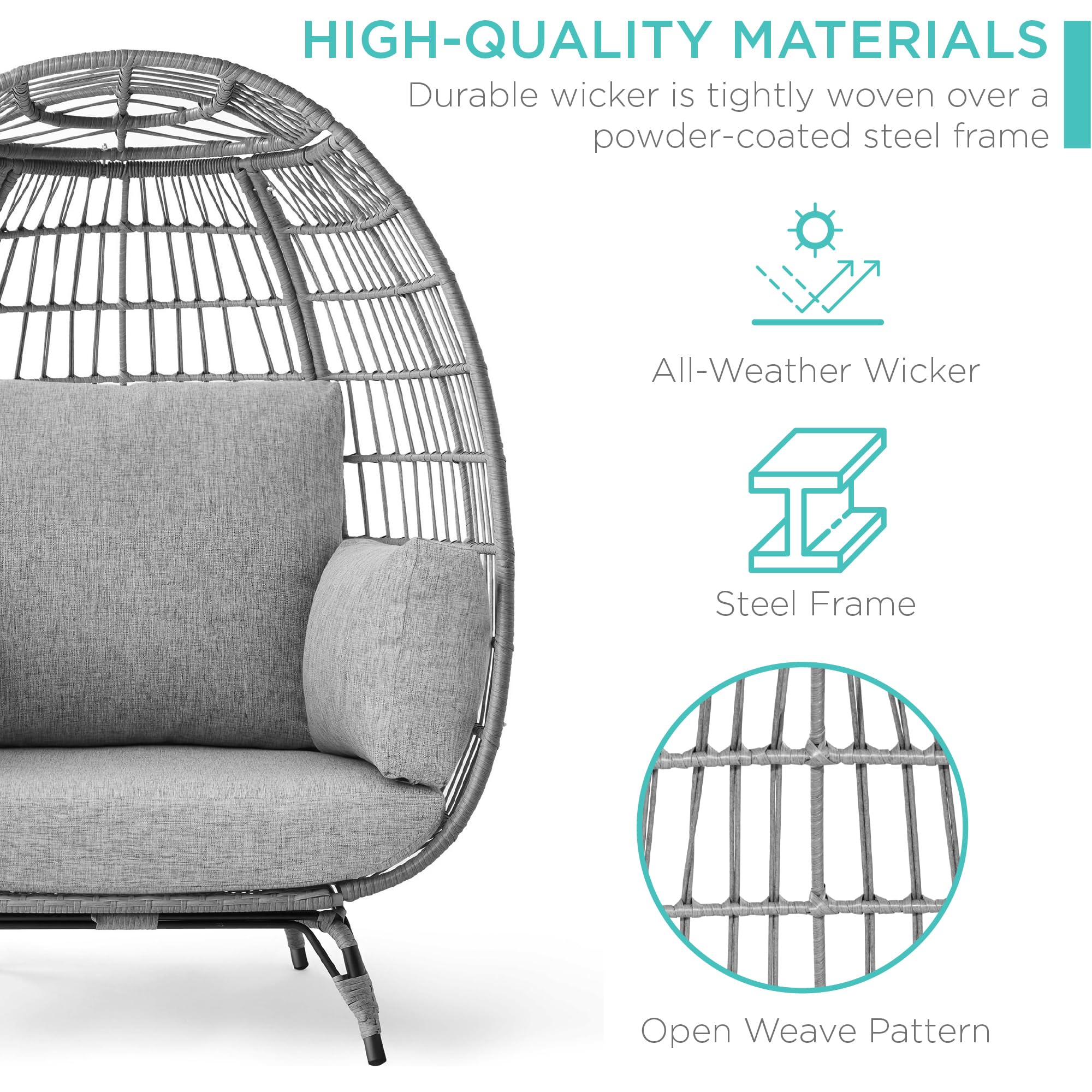 Best Choice Products Wicker Egg Chair, Oversized Indoor Outdoor Lounger for Patio, Backyard, Living Room w/ 4 Cushions, Steel Frame, 440lb Capacity - Black