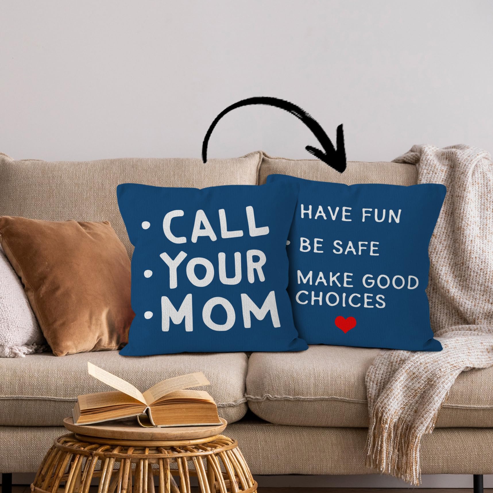HIWX College Dorm Decor,Funny Have Fun Be Safe Make Good Choices Call Your Mom Decorative 18 x 18 Throw Pillow Cover,Call Your Mom Pillow,Throw Pillows for Dorm Bed Room Student Decor Pillowcase