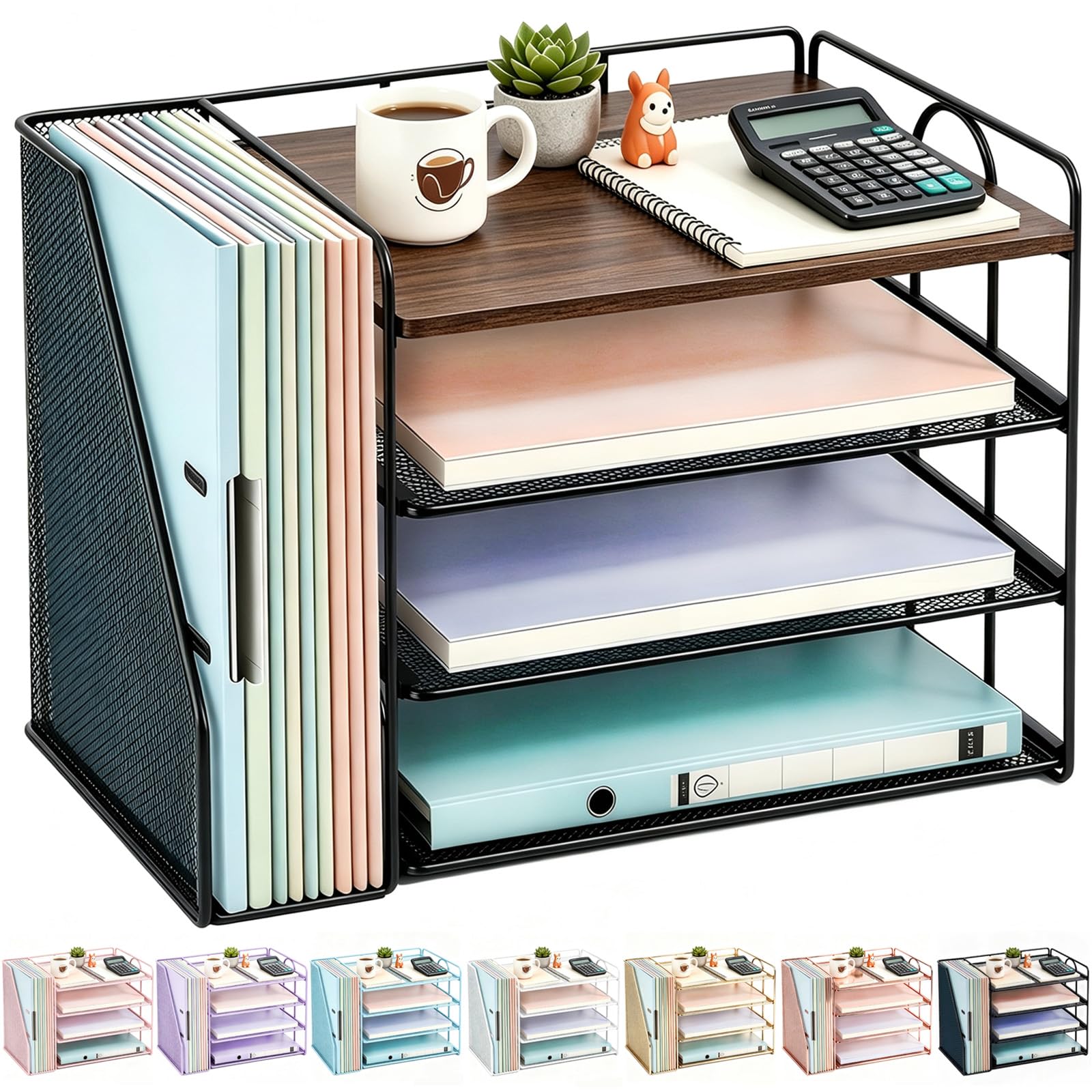 gianotter 4-Tier Paper Organizer With Magazine Holder, Desk Organizers and Accessories, Desk Accessories & Workspace Organizers, File Organizer for Office Supplies Storag (Black, 4-Tier)