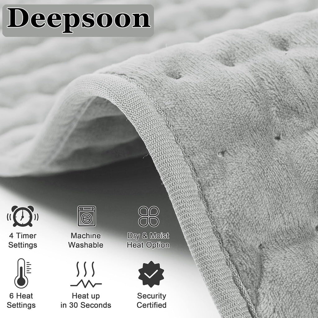 Heating Pad,Heated Blanket,Heating Pad for Back Neck,Silvergray,24x12In | Electric Heating Pad,Dry/Moist Heat Heating Pads,Heating Pads for Shoulder,Abdomen,Knee,Heat Pad for Women Men,Birthday Gift