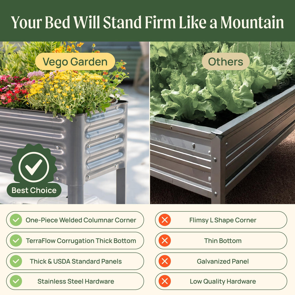 Rolling Elevated Raised Garden Bed, 2' x 4' Outdoor Planters Boxes with Legs & Storage Rack for Patio, 700 Lbs Weight Capacity, Raised Beds for Gardening Herbs Flowers, Pearl White