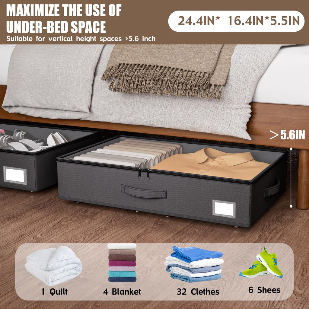 EE-RoomWorld Under Bed Storage with Wheels, No Assemble Required 10 inches height Under Bed Storage bins,Large capacity Rolling Underbed Shoe Storage containers，dorm underbed storage drawers