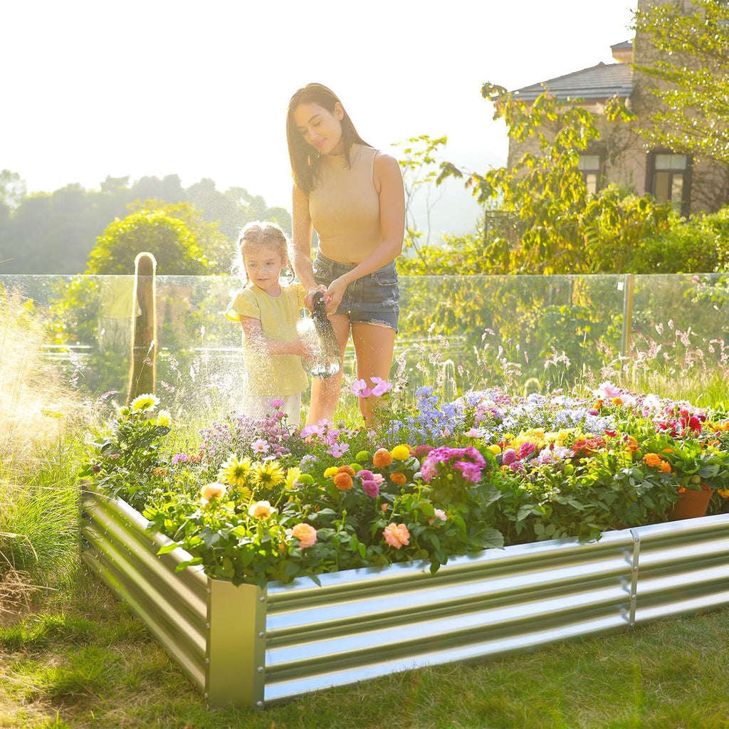 Land Guard 3 Pack 8×4×1ft Galvanized Metal Raised Garden Bed, Metal Planter Kit Box Outdoor for Deep-Rooted Vegetables, Flowers, Green and Herbs, Silver