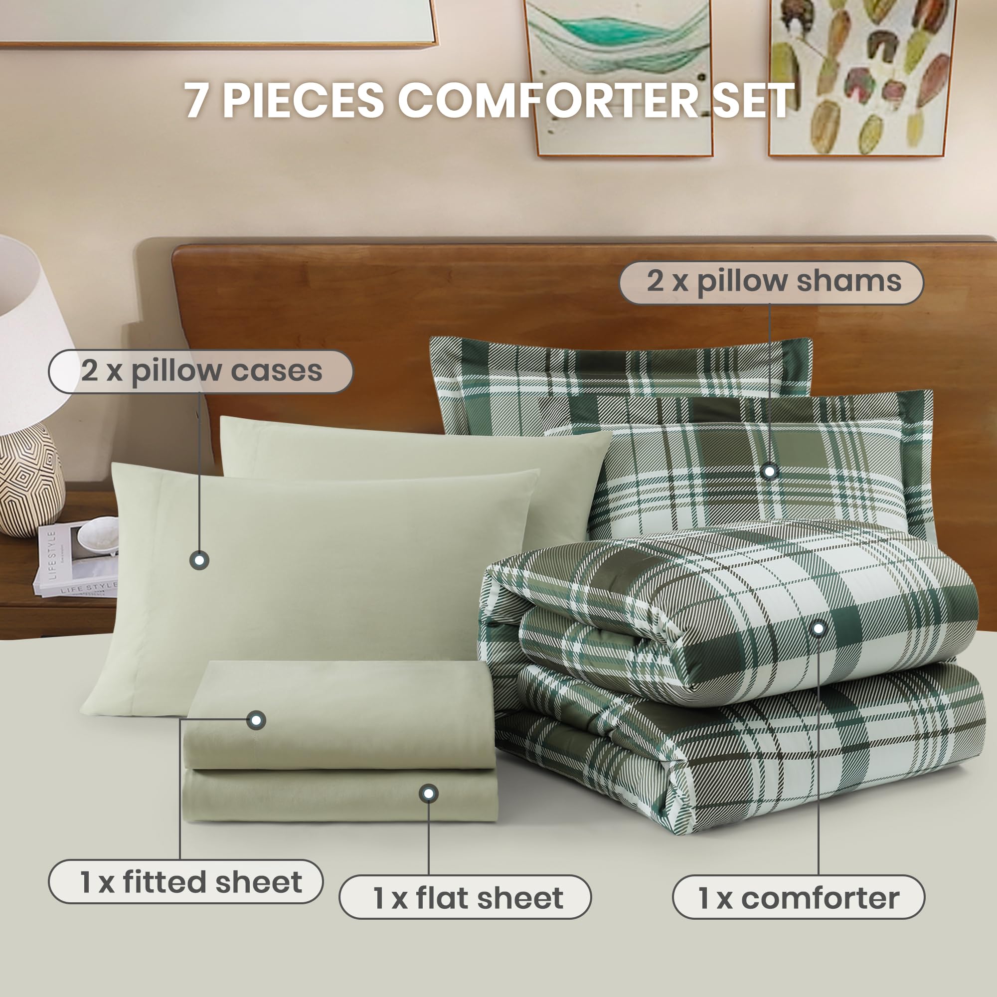 MaiRêve Plaid Twin XL Comforter Set Navy Blue 5 Pieces Dorm Bed in a Bag | Rustic Farmhouse Bedding Sets for Boys Teen with Sheets, Pillowcase & Sham