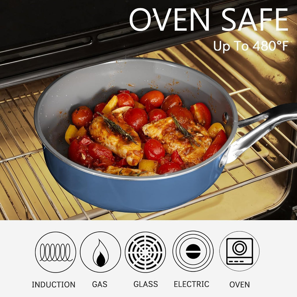 Ceramic Cookware Set, Pots & Pans Set, 10PC for RV and Apartment | Include saucepan, saute pan, stockpot, frying pans, oven safe to 480°F, dishwasher safe, non-toxic PFAS free, induction bases
