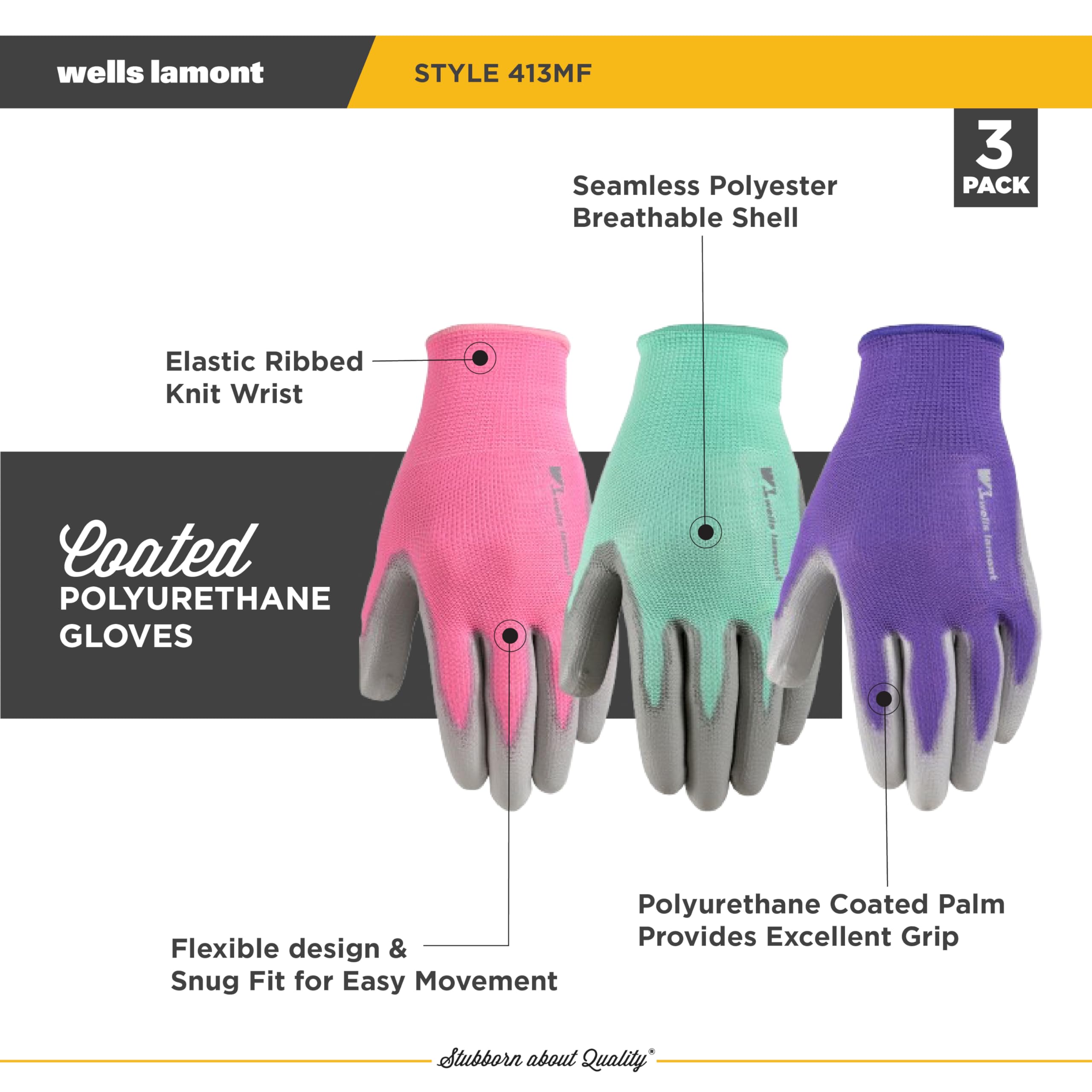 Wells Lamont Gardening Gloves for Women – Breathable Polyester, Seamless Fit – PU-Coated Palm for Grip & Durability