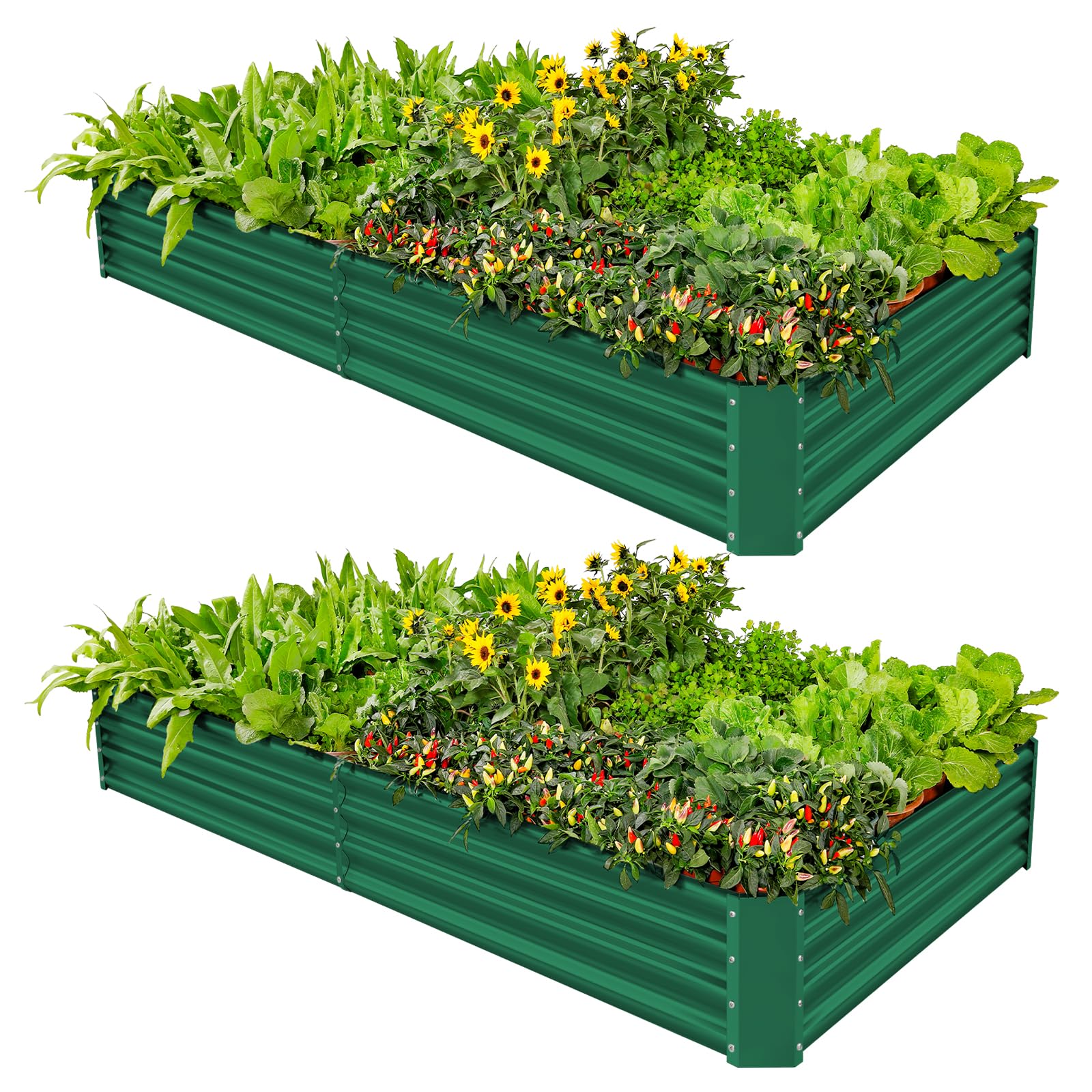 Land Guard 3 Pack 8×4×1ft Galvanized Metal Raised Garden Bed, Metal Planter Kit Box Outdoor for Deep-Rooted Vegetables, Flowers, Green and Herbs, Silver