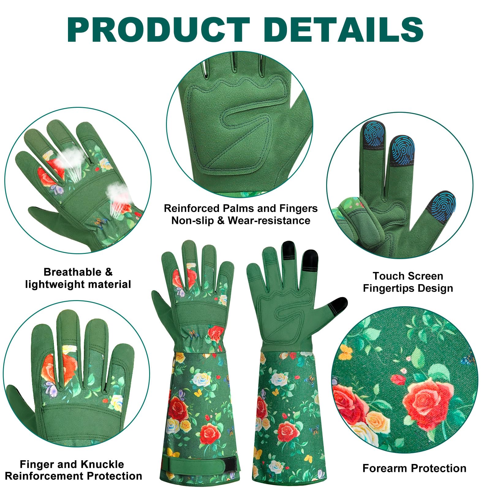 DLY Garden Gloves for Women,Gardening Gloves,Gardening Gift for Lady,Blue,M | Thornproof Cowhide Palm, Foam-Padded Grip, Long Sunflower Print Cuff, 3-Finger Touchscreen, Rose Pruning, Weeding & Yard Work
