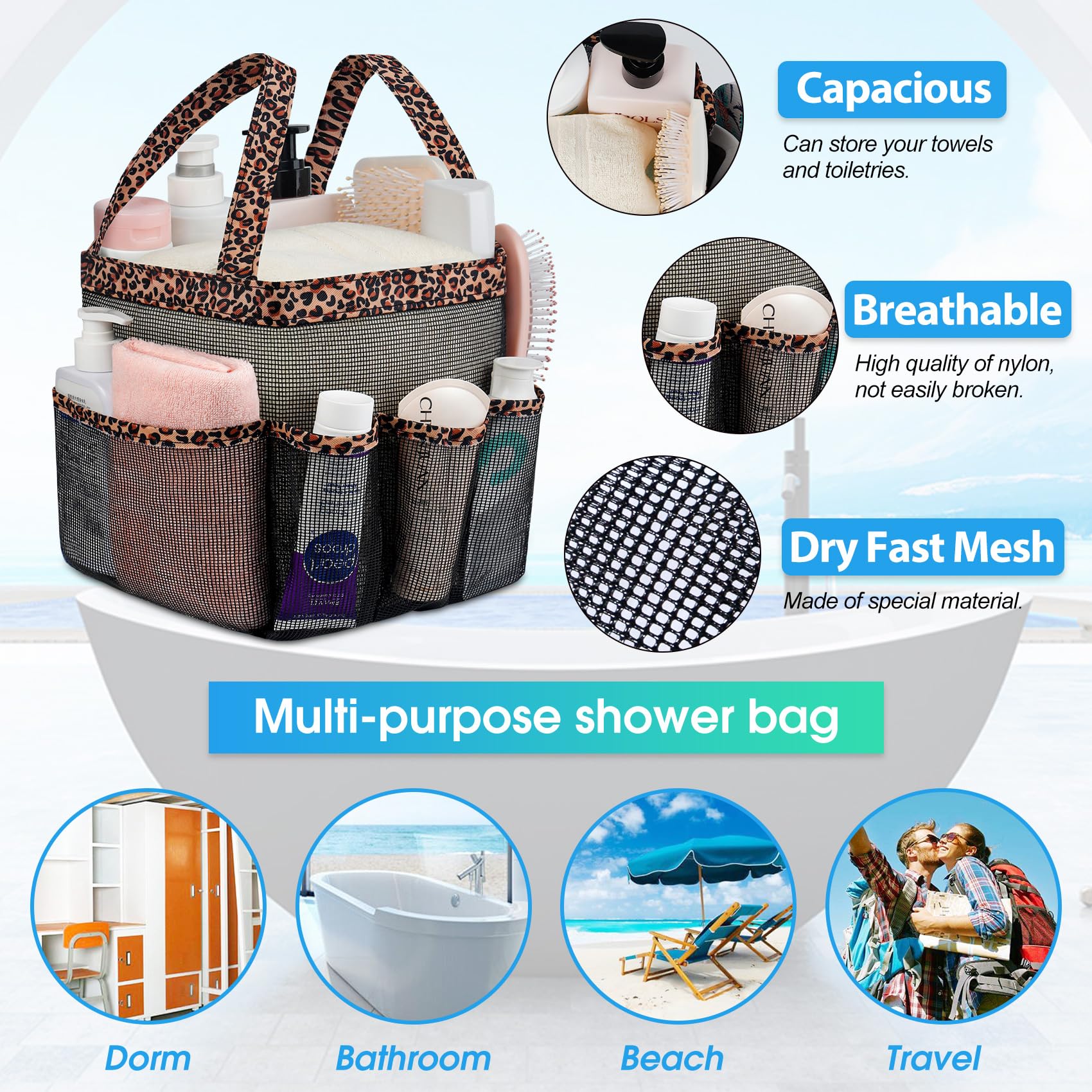 Attmu Mesh Shower Caddy Portable for College Dorm Room Camping Essentials, Shower Caddy Dorm with 9-Pockets, Large Capacity Hanging Basket Bathroom Bag for Toiletry, Swimming, Gym, Camp, Beach
