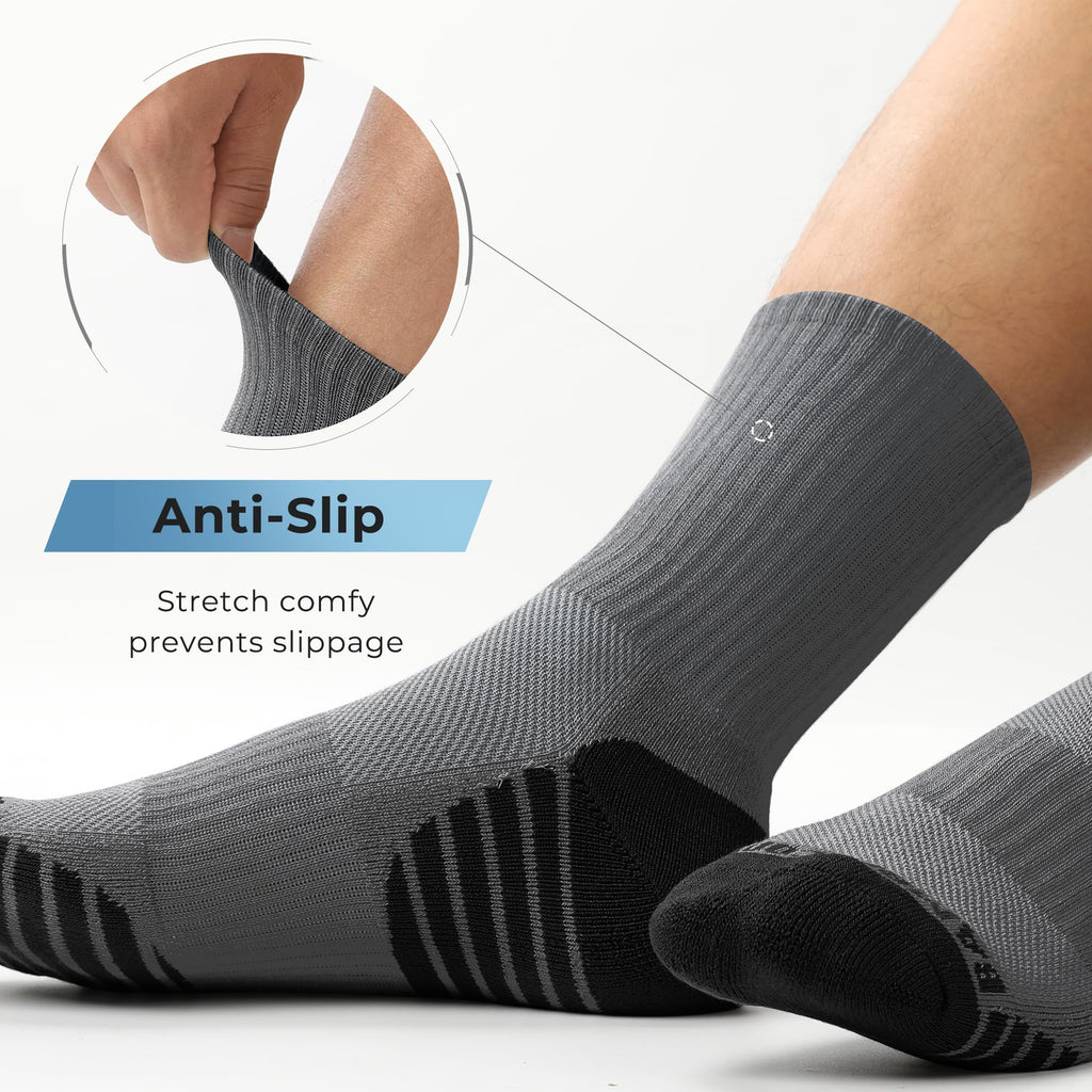 BAMBOO COOL Men's Crew Socks Athletic Running Sports Socks, Cushioned Moisture Wicking, Breathable Arch Support 6 Pack