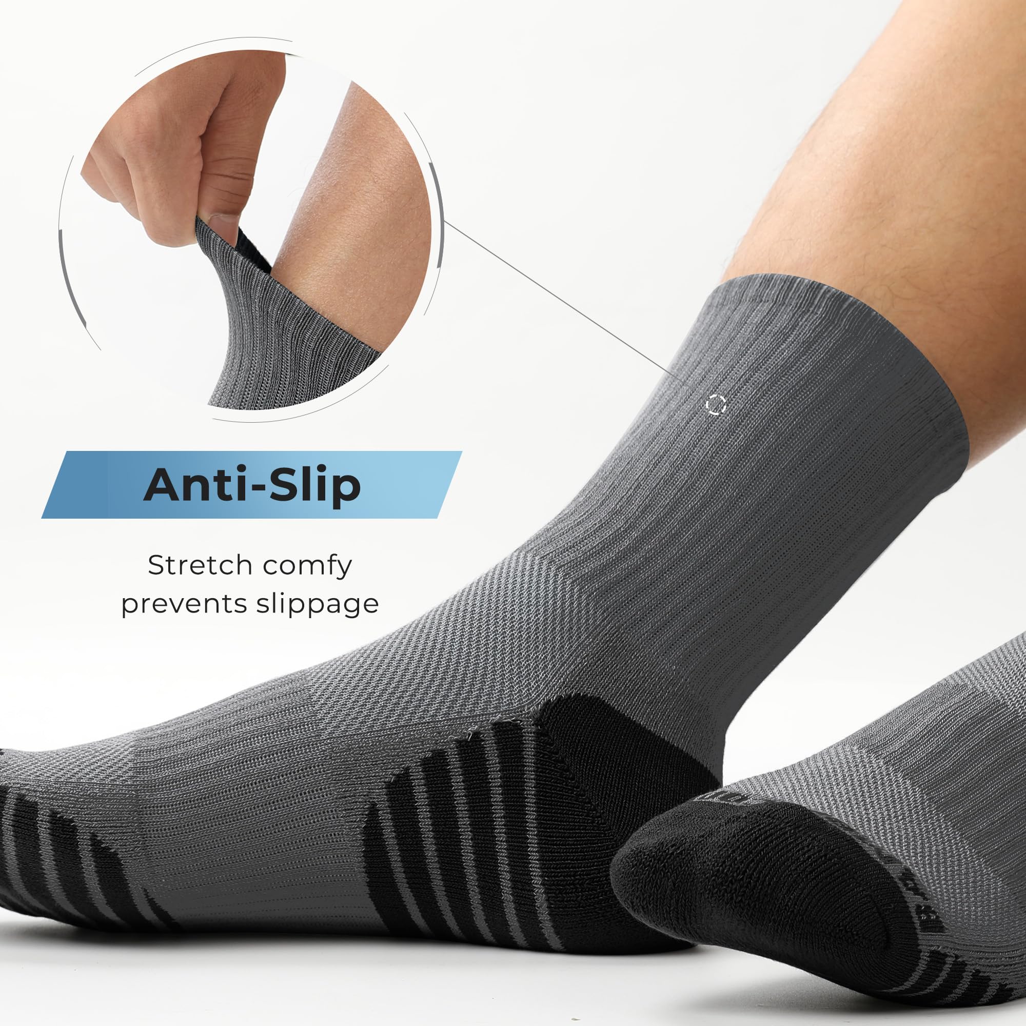 BAMBOO COOL Men's Crew Socks Athletic Running Sports Socks, Cushioned Moisture Wicking, Breathable Arch Support 6 Pack