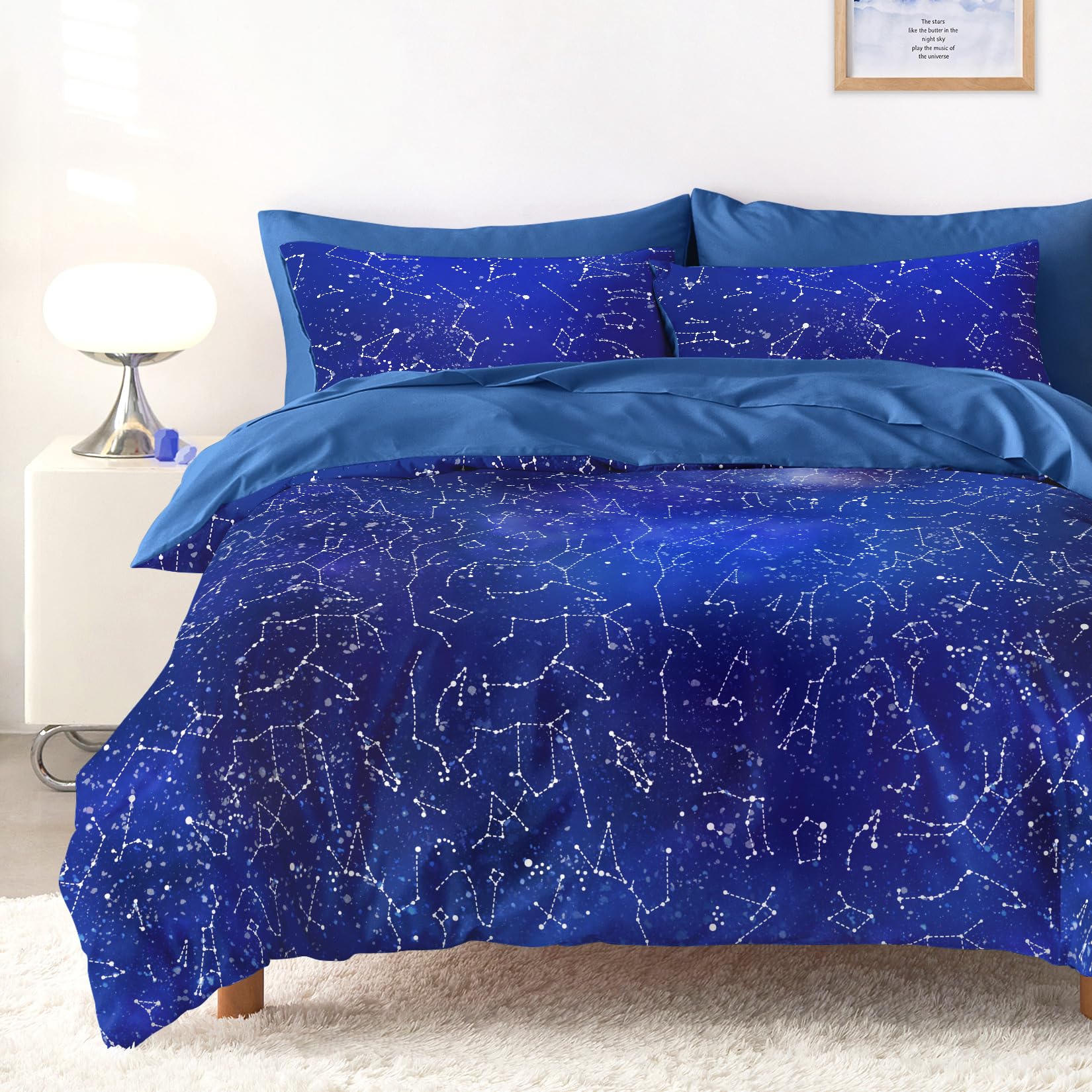 Wake In Cloud - Constellation Comforter Set, Celestial Space Star Galaxy Astrology, Soft Lightweight Bedding for Teen Kids Boys Girls, 3 Pieces, Navy Blue, Twin/Twin XL Size
