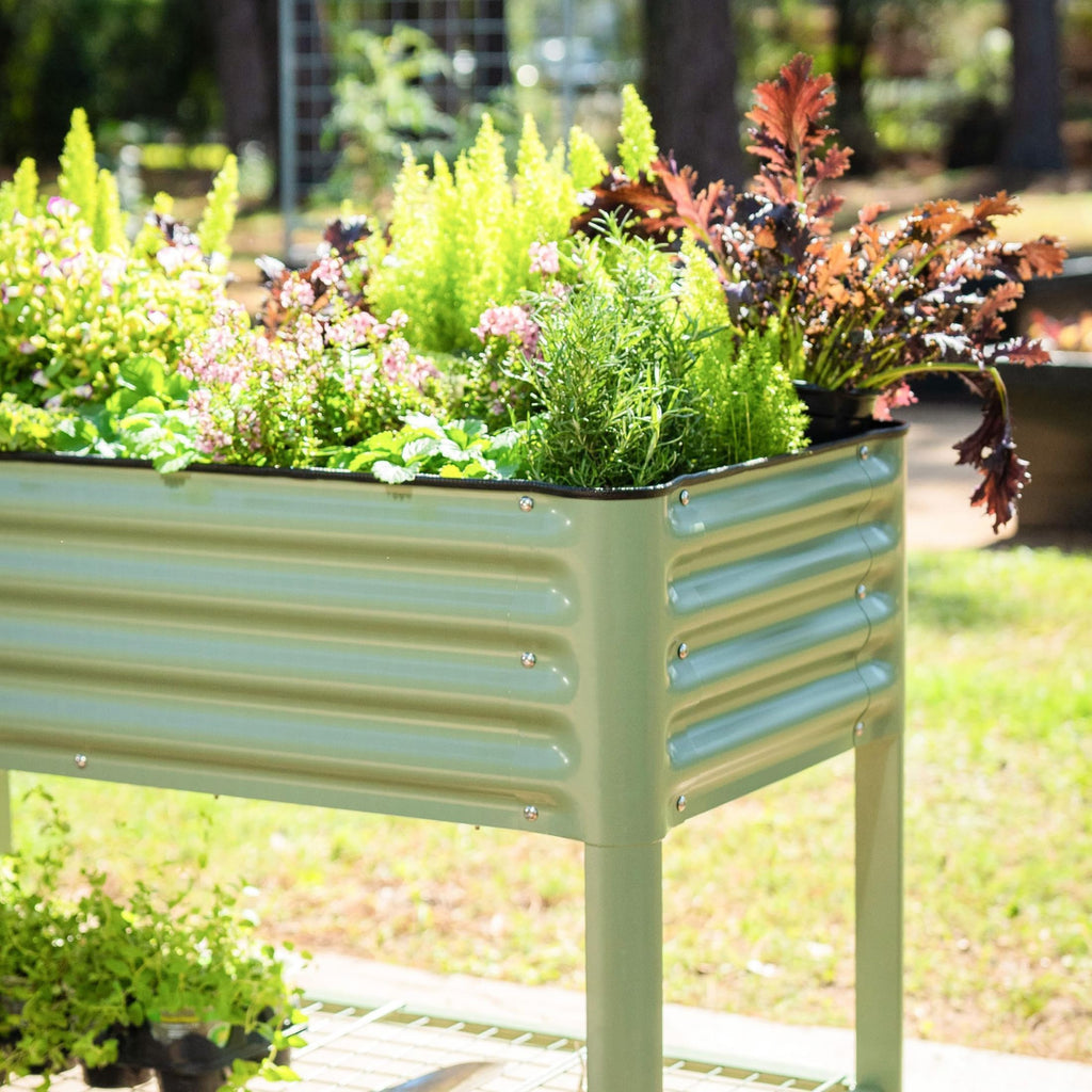 Rolling Elevated Raised Garden Bed, 2' x 4' Outdoor Planters Boxes with Legs & Storage Rack for Patio, 700 Lbs Weight Capacity, Raised Beds for Gardening Herbs Flowers, Pearl White