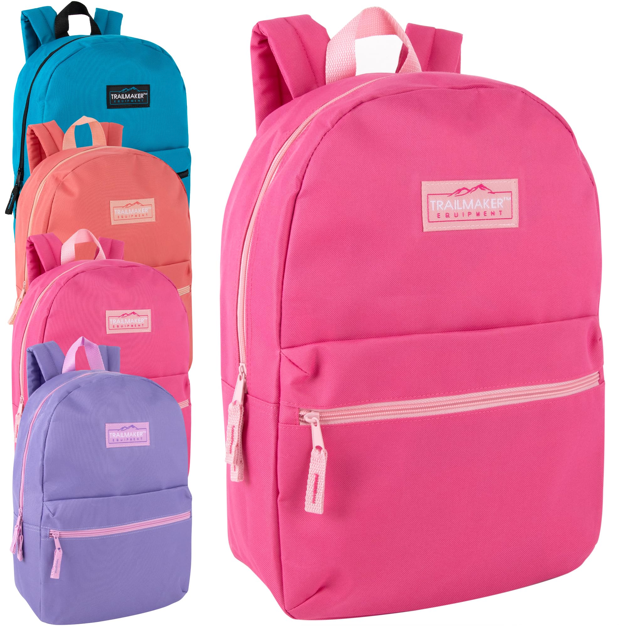Trail maker 24 Pack- Classic 17 Inch Backpacks in Bulk Wholesale Back Packs for Boys and Girls (Assorted 12 Colors Pack)