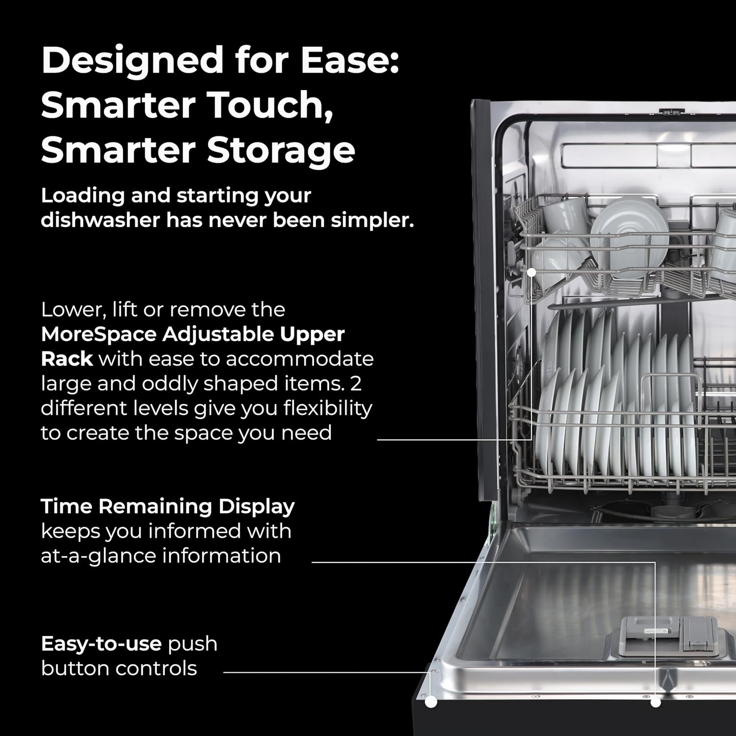 Kenmore 24" Hybrid Tub Dishwasher - Black | 54 DBA - MoreSpace Adjustable Rack, UltraWash, High Temp & SmartWash - 12 Place Settings - ENERGY STAR Certified