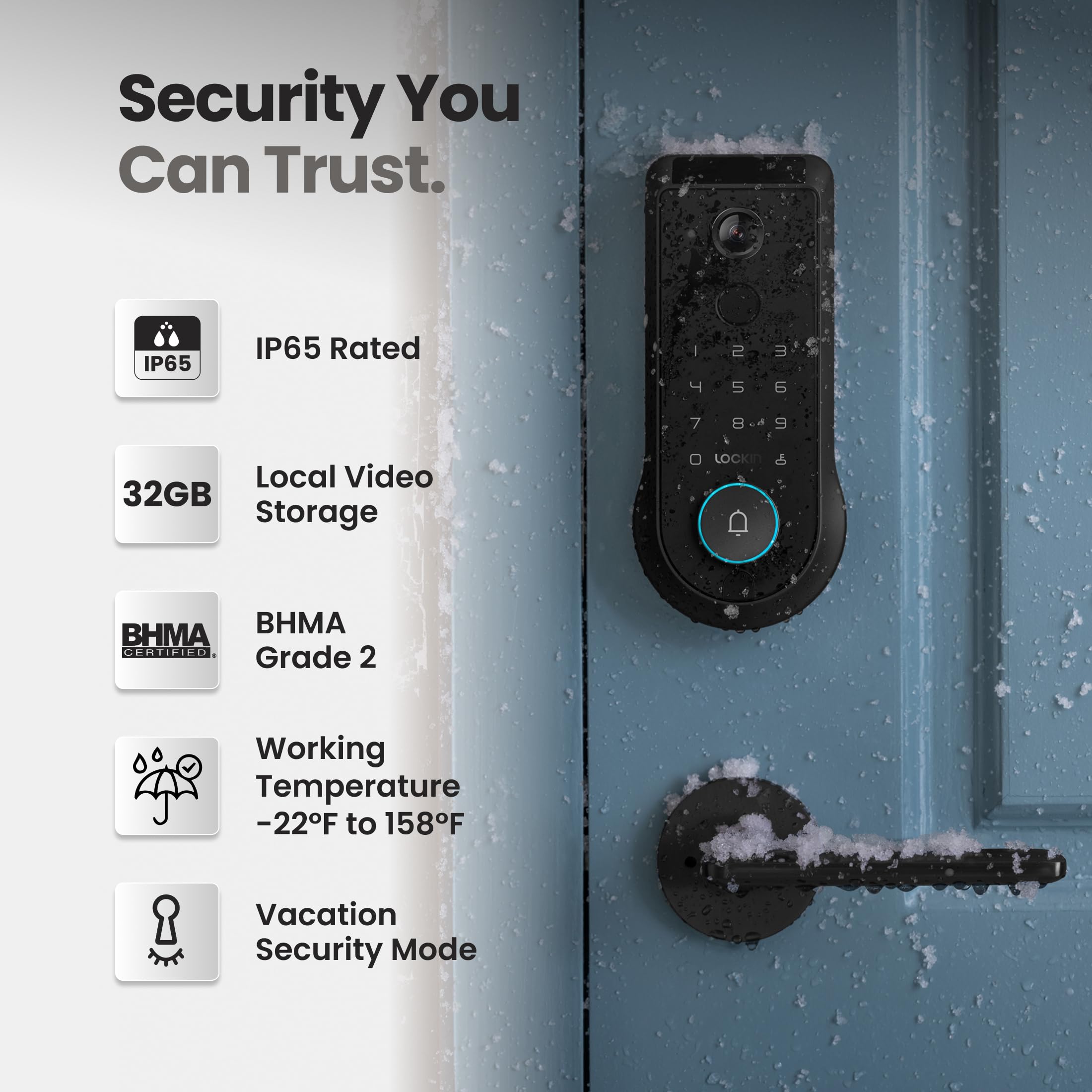 Lockin Venoris Smart Lock - Palm Vein & Fingerprint Keyless Entry Door Lock - 6 Unlock Methods - Built-in WiFi - Smart Home Compatible - No Monthly Subscription - 7-Month Battery Life