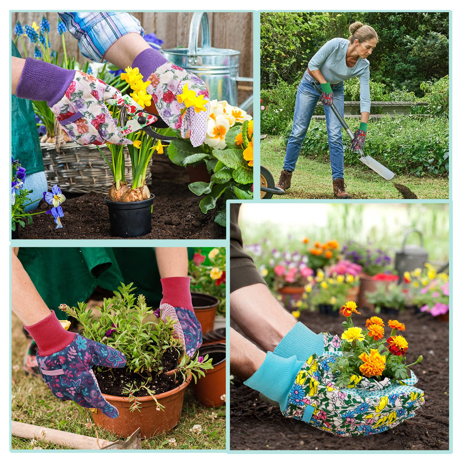 Garden Gloves for Women, Floral Gardening Gloves Ladies Soft Breathable Yard Work Glove Light Working Gloves