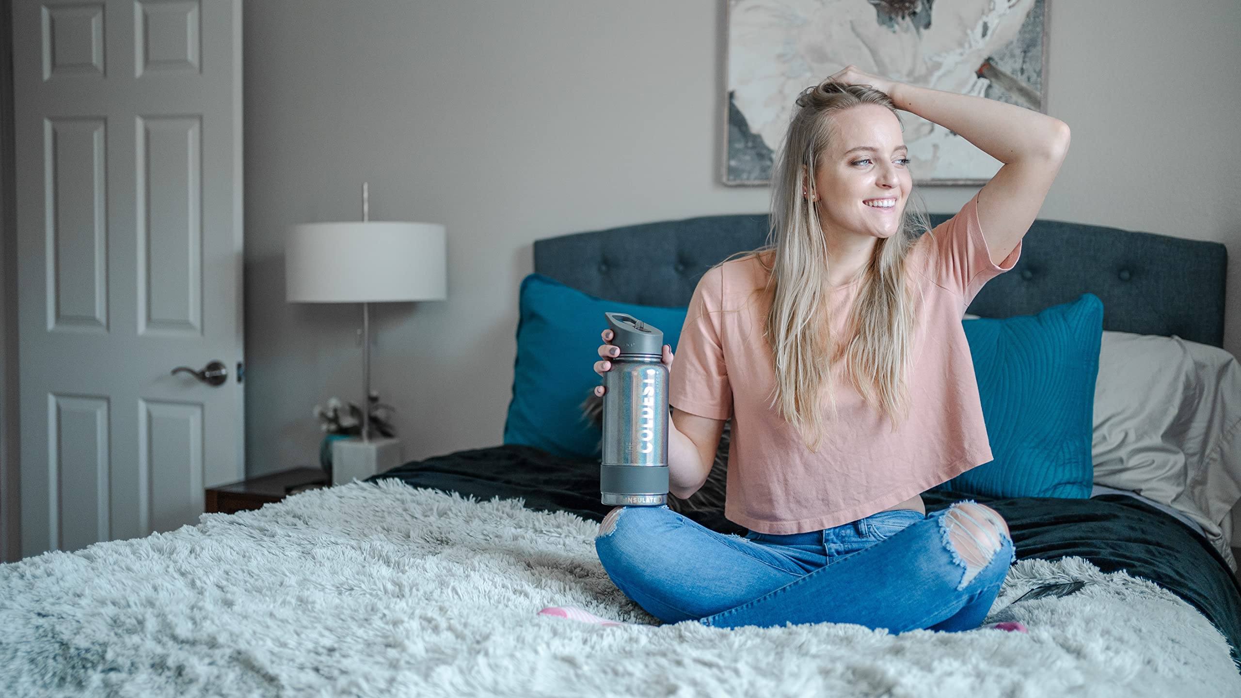 Coldest Insulated Water Bottle with Straw Lid - Stainless Steel Metal Insulated Bottle for Men & Women (Oceanic Green, 32 oz)